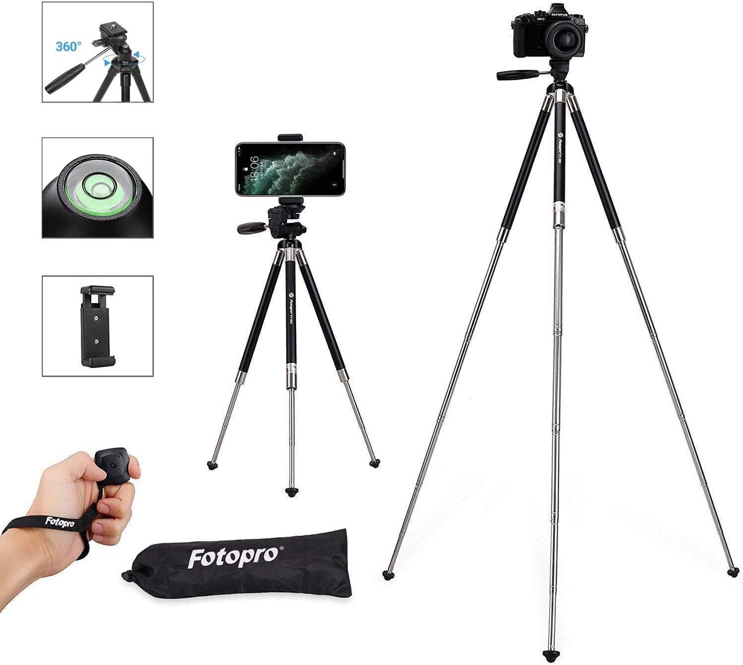 Fotopro Lightweight Phone Tripod with Remote,40 inches