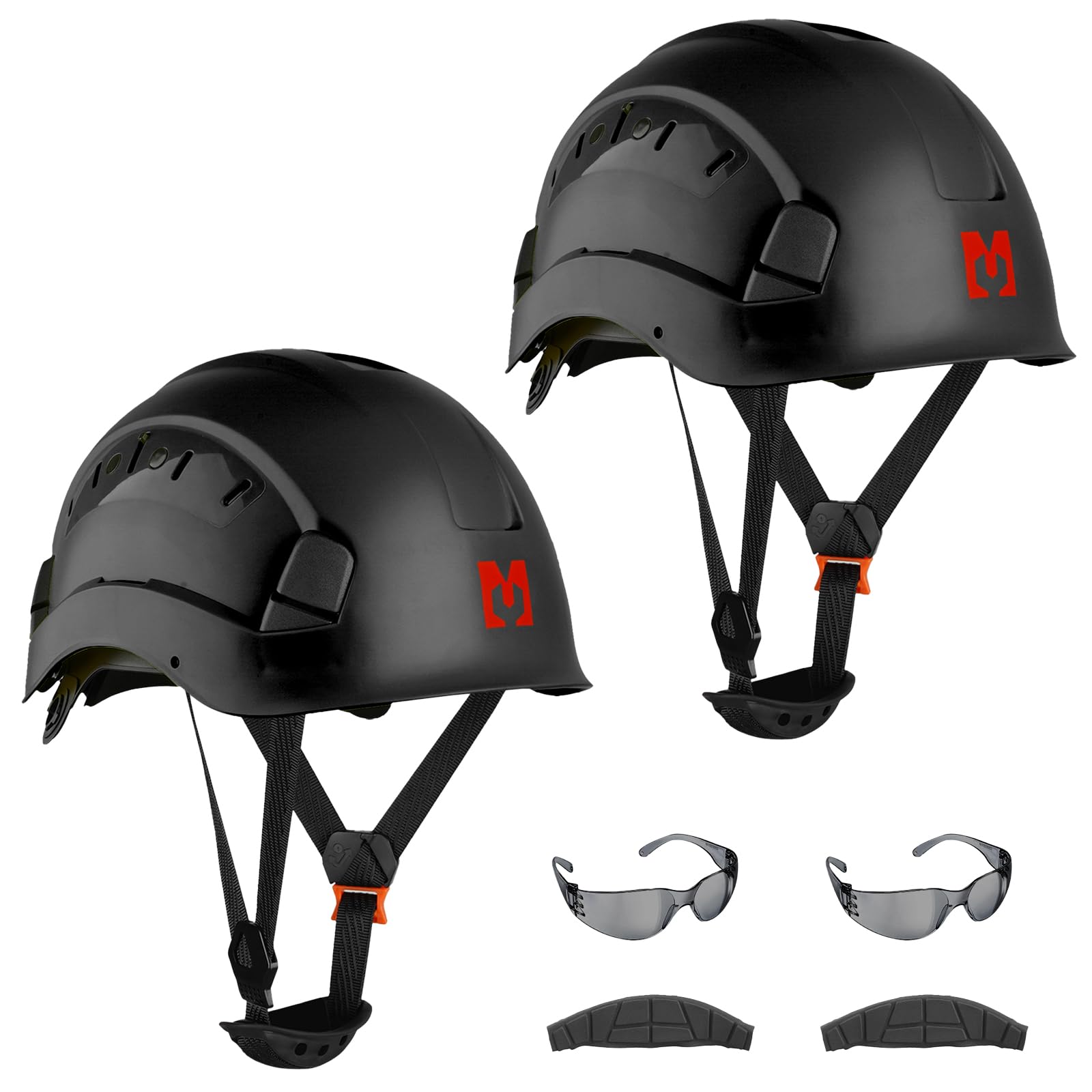 Mustbau Hard Hats Construction Safety Helmet with Anti-fog Safety Glasses Wheel Ratchet Adjust 53-63 cm for Scaffolding,Construction and Tradesmen EN 397 (Black-2)