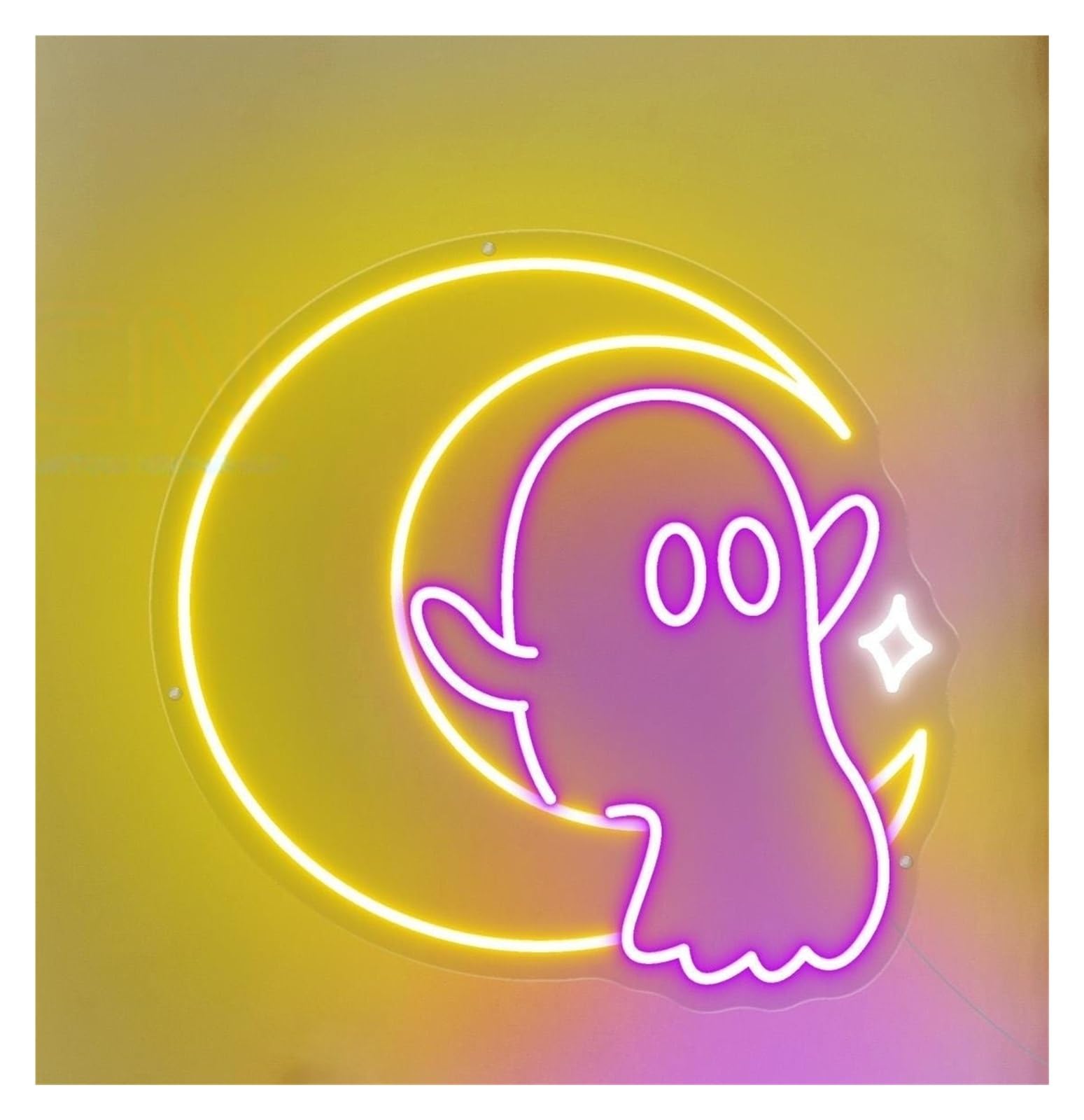 Rongch Style E Hanging Art Signs Ghost Moon Neon Sign Halloween Welcome Gameroom Bedroom Bar Livingroom Birthday Party Wall Decoration 50Cm