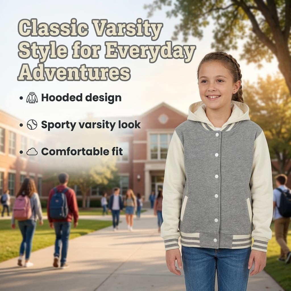 A2Z 4 Kids Girls Boys B.B Hooded Plain Jacket Baseball Style Lightweight Comfortable Coat For Childrens New Age 2-13 Years
