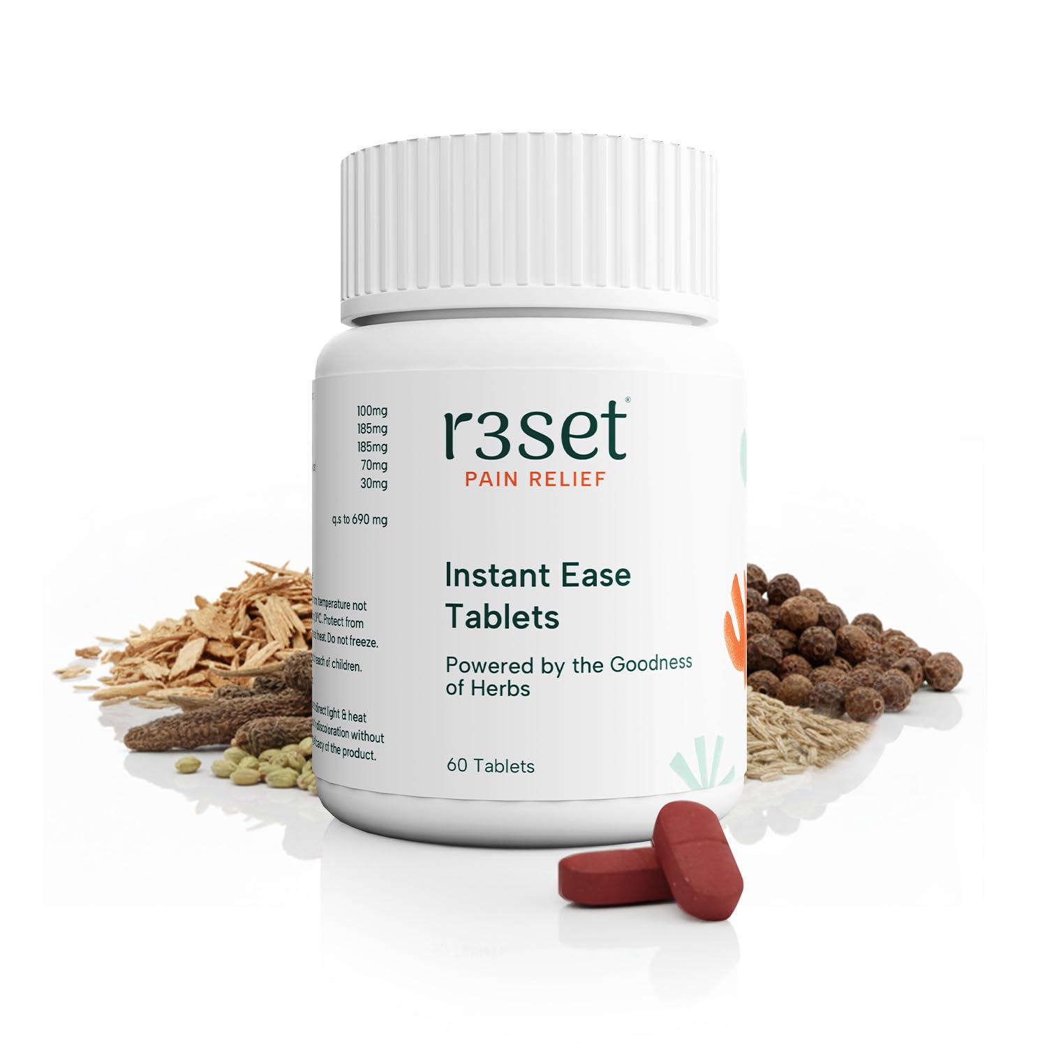 R3SET Natural Pain Relief Tablets | 100% Natural Ingredients for Muscle, Back, Knee, Neck, Joint & Nerve Pain | No Side Effects, Herbal Supplement - 60 Tablets-image-8
