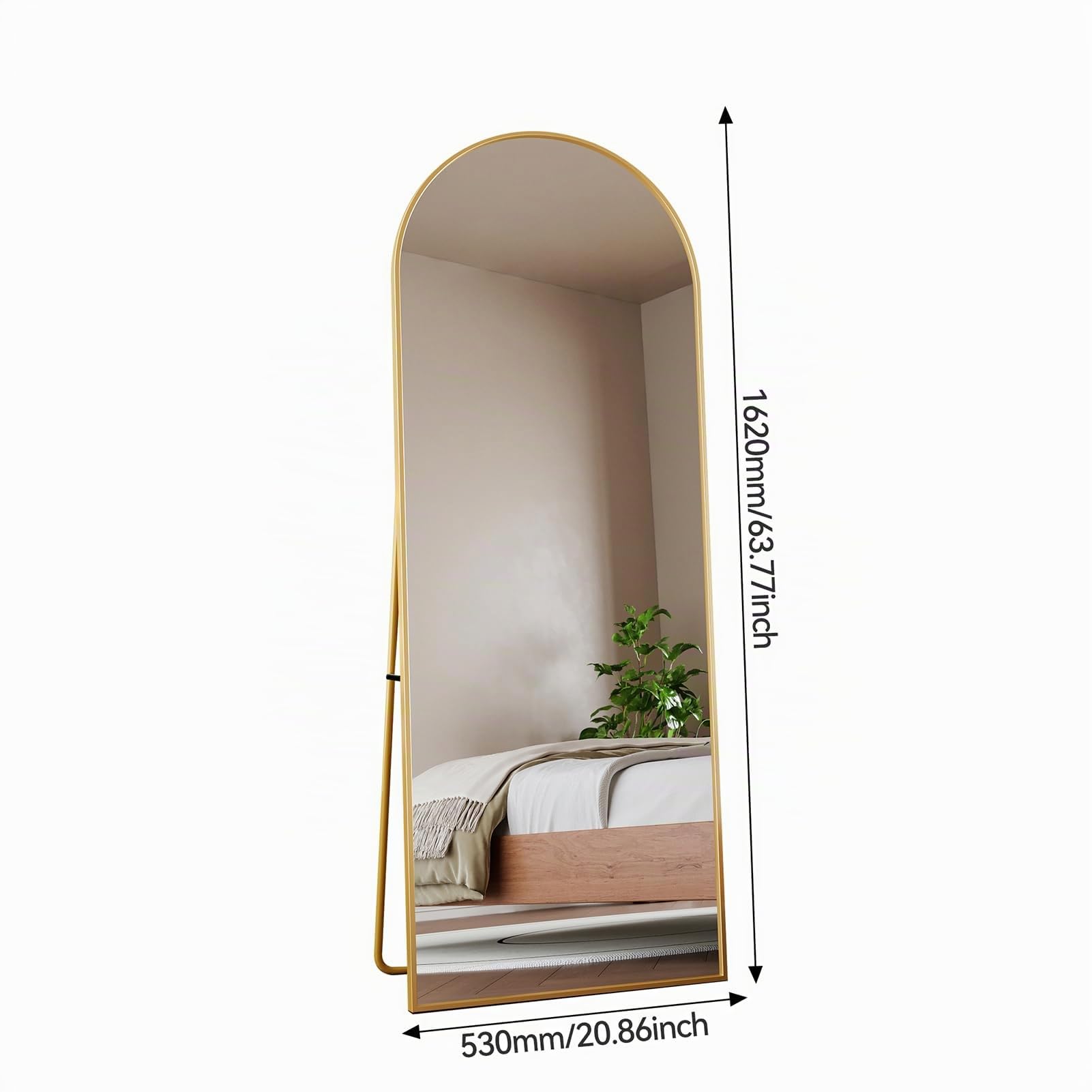 Specchio a Figura Intera 162x53 cm,Specchio da Terra ad Arco con Specchio da Parete Grande con Cornice in Alluminio e vetro infrangibile,Appoggiare o Appendere per Soggiorno,Corridoio,Gold