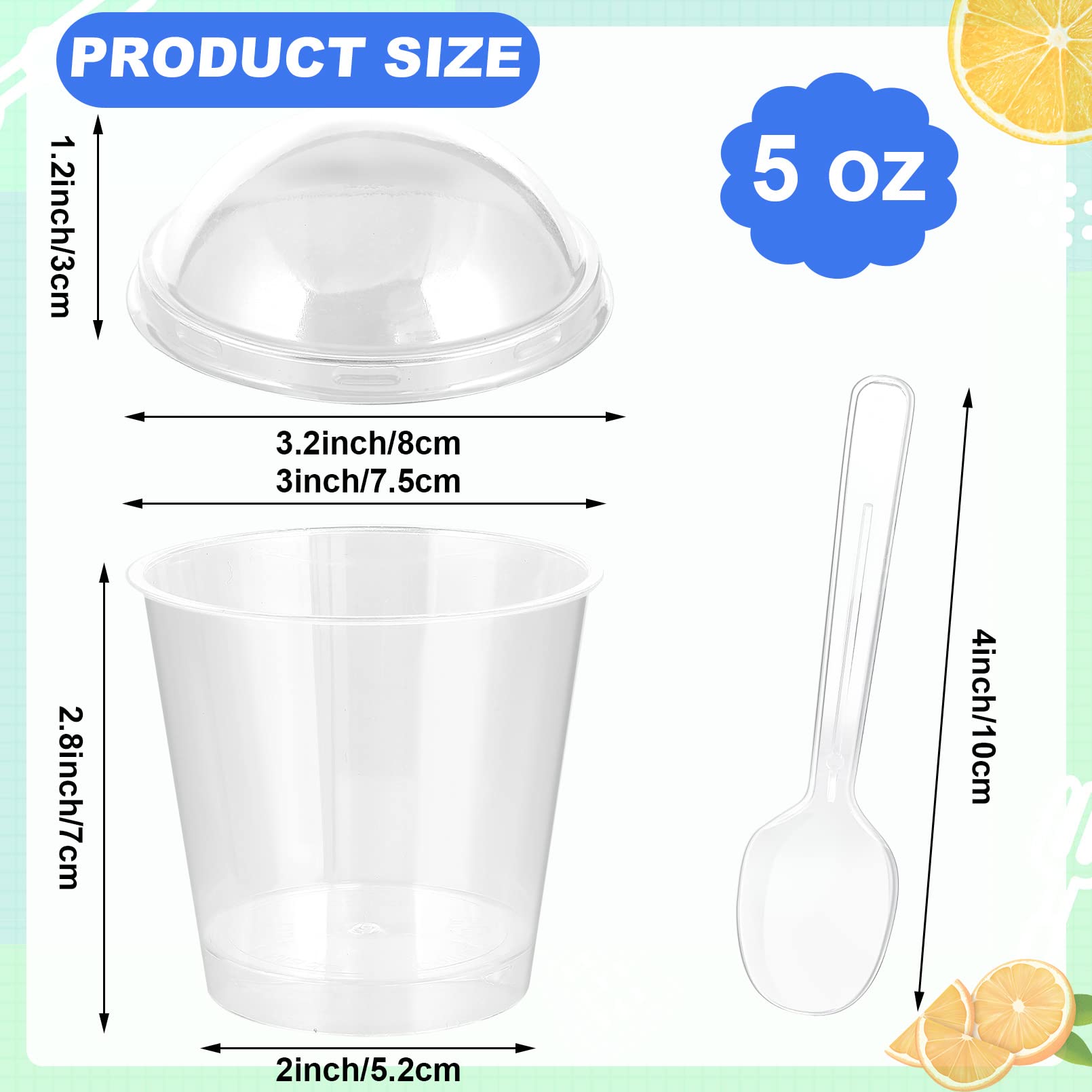 Dyrfolm 5 oz Dessert Cups with Dome Lids and Spoons,50 Pack Clear Plastic Parfait Cups,Disposable Dessert Cups with Lids,Round Crystal Parfait Cup for Dessert,Fruit,Yogurt,Ice Cream(Round)
