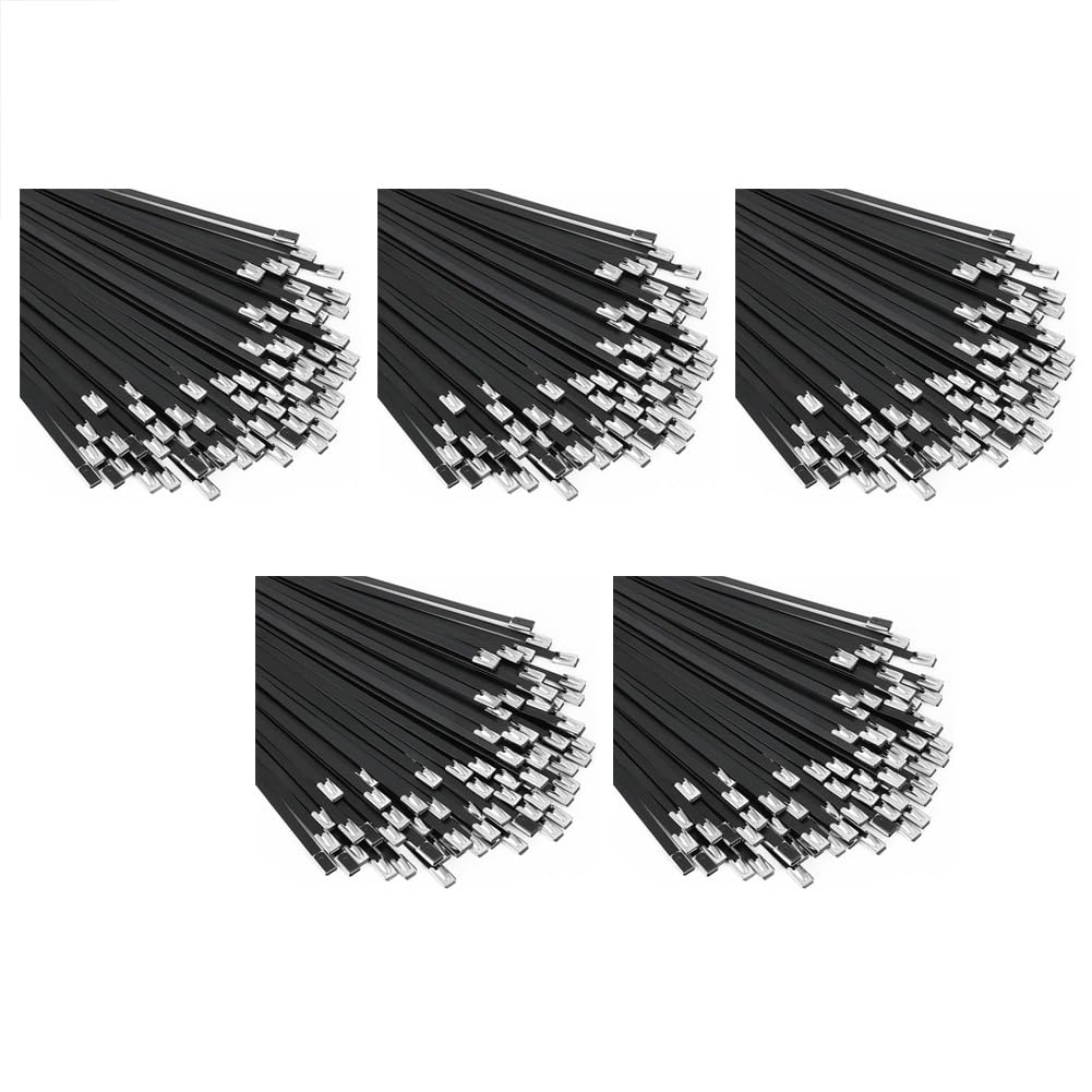 Jnchdghwa Black Metal Zip Ties 500Pcs 11.8 Inch 304 Stainless Steel Epoxy Coated Cable Tie For Machinery, Vehicles, Farms, Cables
