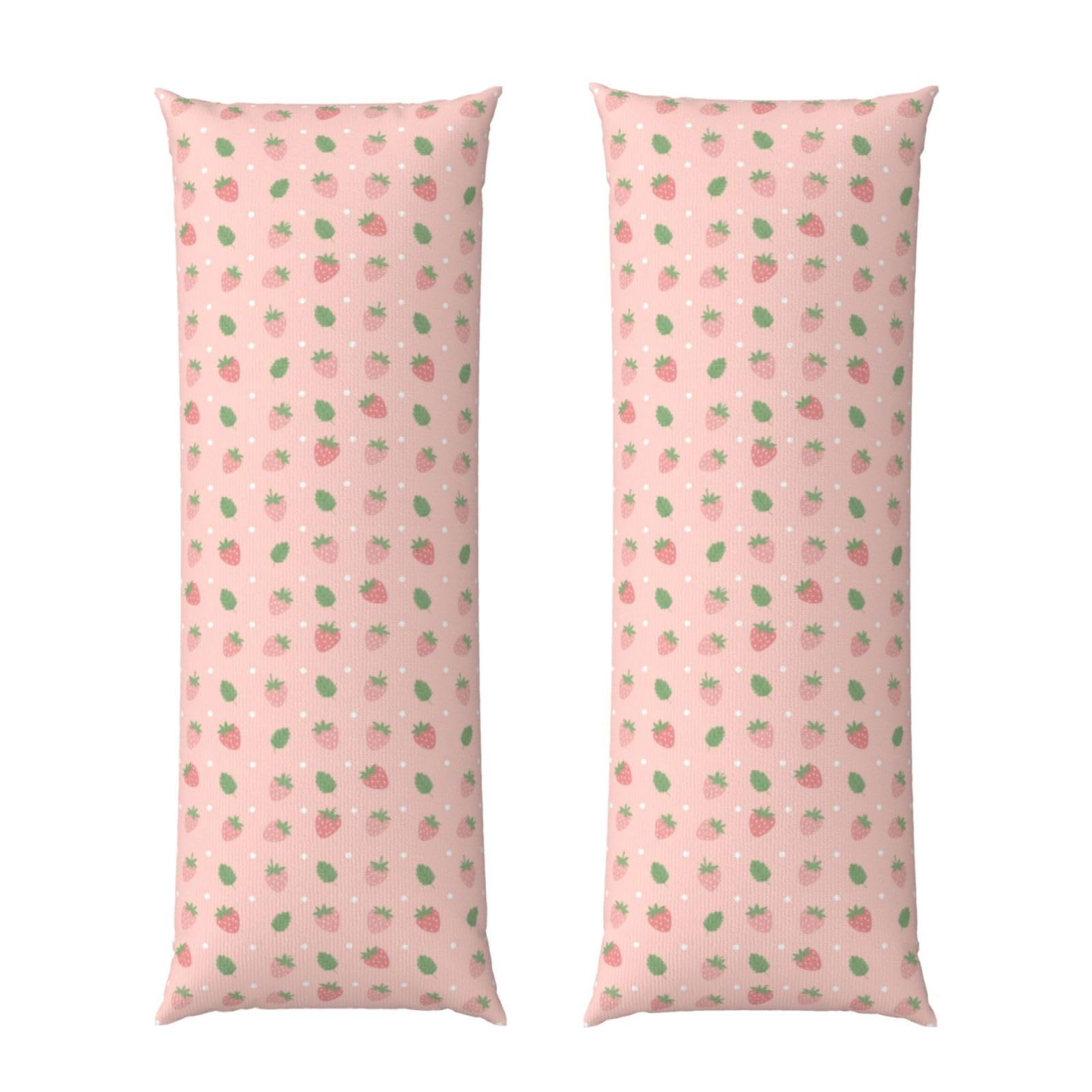 Long Pillow Cover 20x60 Cute Pink Strawberry Polka Dot, Premium Body Pillowcase with Zipper, Cozy Flannel Fabric Protector, for Men Women Couch Sofa Bed