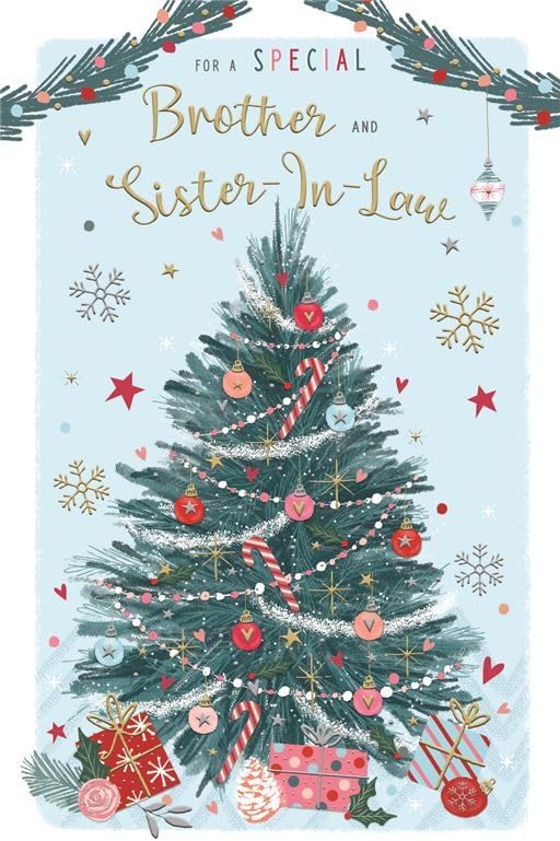 ICG Brother And Sister In Law Christmas Card, Single - Christmas Cards With An Artistic Decorated Tree Festive Design And Special Finishes Xmas Cards With Envelope - View #2