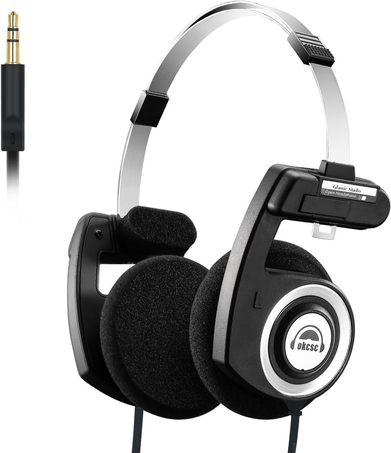 okcsc Classic On-Ear Headphones, Retro Style Wired Headsets, All-Day Playtime/40mm Class Composite Film/Ultra Lightweight Retro Headsts for Travel,Commute,Sports,HiFi Sound,4.9 FT/3.5MM No Mic/Black