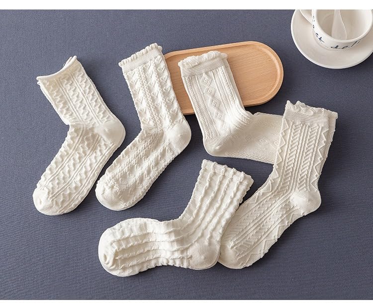 Image of 5 Pairs Coquette Ruffle Socks Cute Frilly Clothes Lolita Aesthetic Crew Socks Fairycore Floral Socks Cottagecore