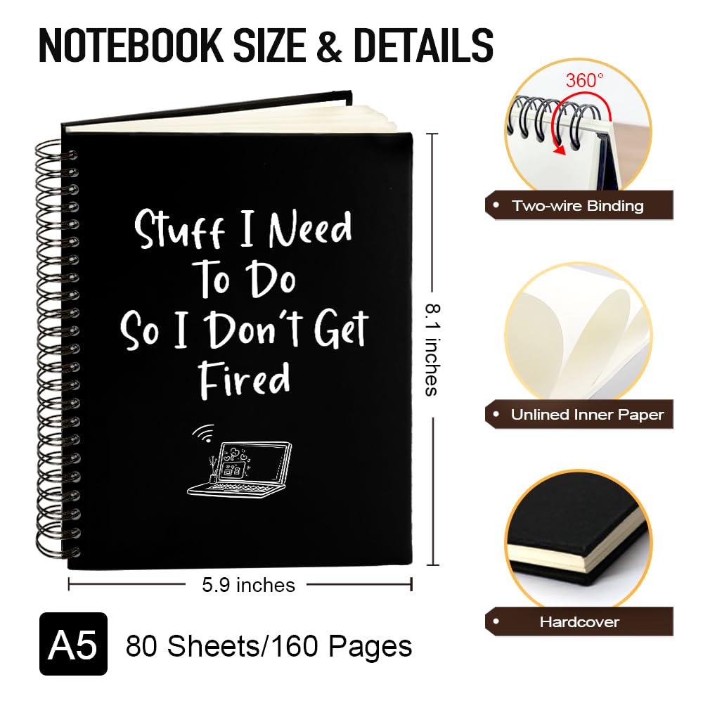 Msticey Stuff I Need to Do So I Don't Get Fired 160 pagine bianche, quaderno a spirale con copertina rigida, regalo di addio per colleghi che lasciano, nuovo regalo di lavoro per impiegati, regalo