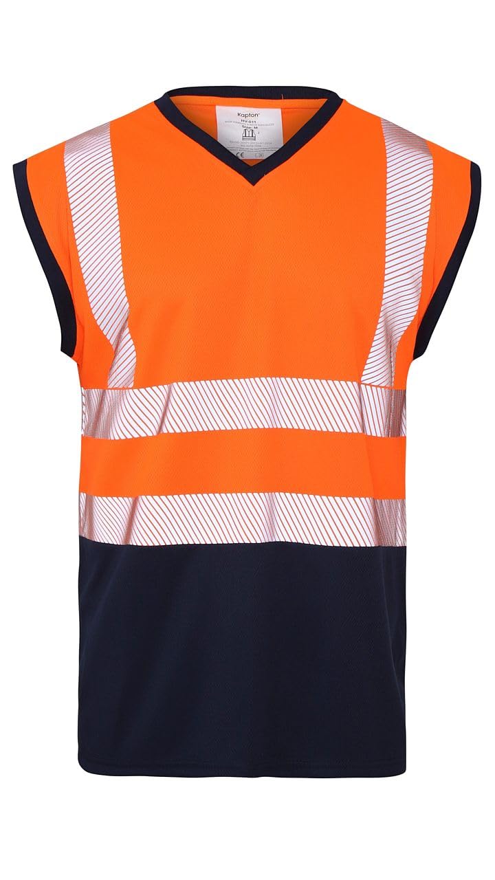 Golomak® Hi Vis Viz Work Utility Sleeveless Round Neck T-Shirt Warning Vest | High Visibility Safety Security Workwear Double Tape Tank Top Plus Size S-XXL