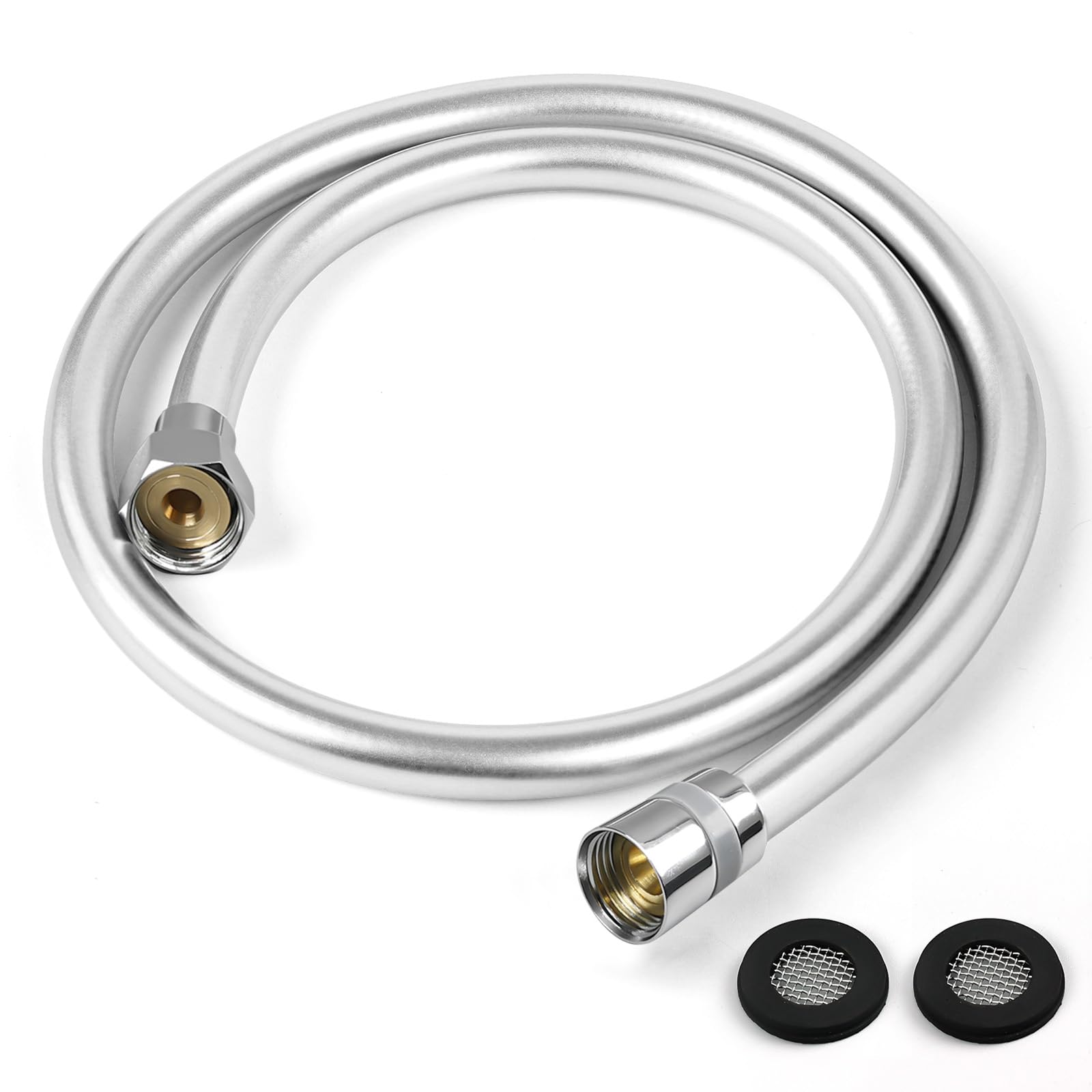 Leefe Silver Pvc Smooth Shower Hose Flexible Anti-Kink Handheld Shower Head Hose With Brass Connections 1M / 39.37 Inch
