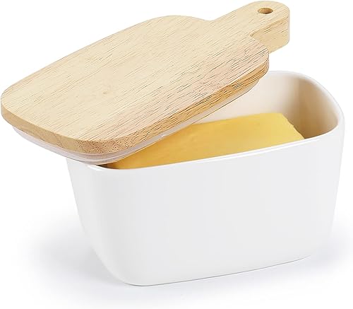 Miniatura 1 de Mantequillera de porcelana - Soporte grande de cerámica con tapa extendida (blanco, 6.5 x 3.9 x 3.14 pulgadas)
