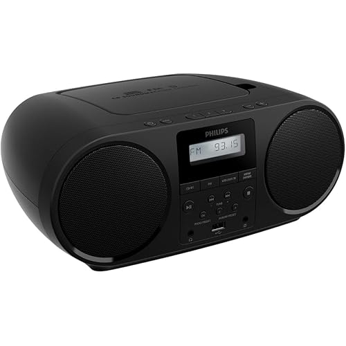 Philips Portable CD Player Boombox with Bluetooth, FM Radio, Dynamic Bass Boost Speakers, USB/Headphone Jack/Aux Input, All-in-One Compact Stereo Sound CD Player for Home, CD-RW/MP3 Playback