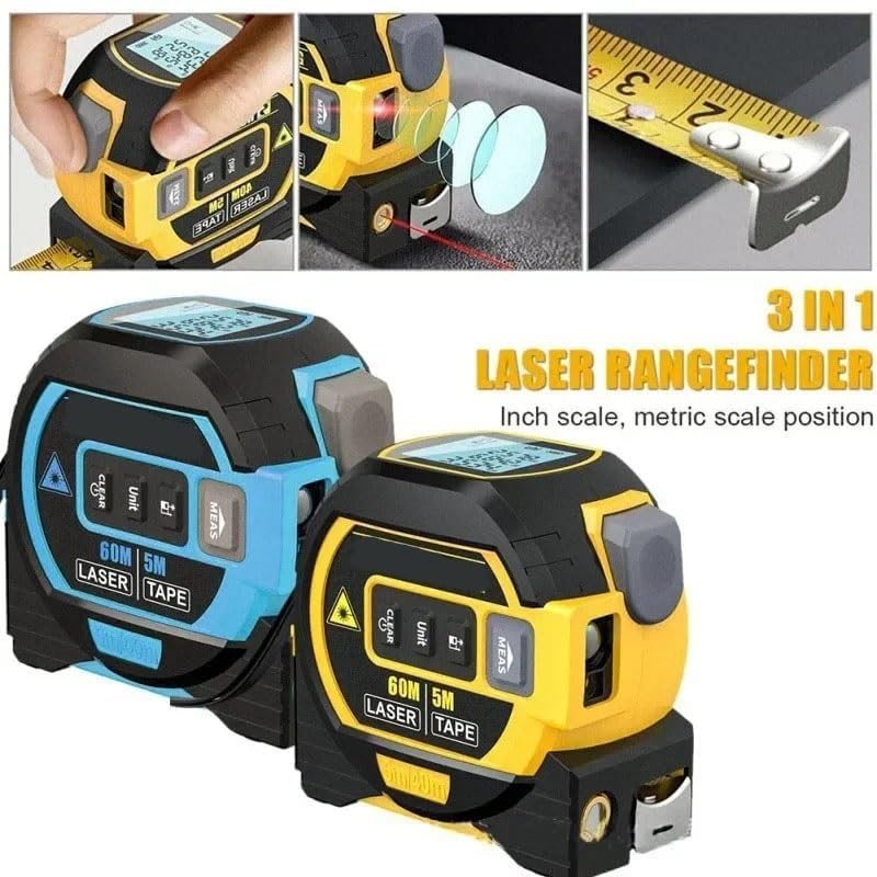 Cinta métrica láser infrarroja 3 en 1, regla todopoderosa, regla todopoderosa, cinta métrica digital con láser, telémetro láser con pantalla LED, herramienta de medición láser(Yellow)