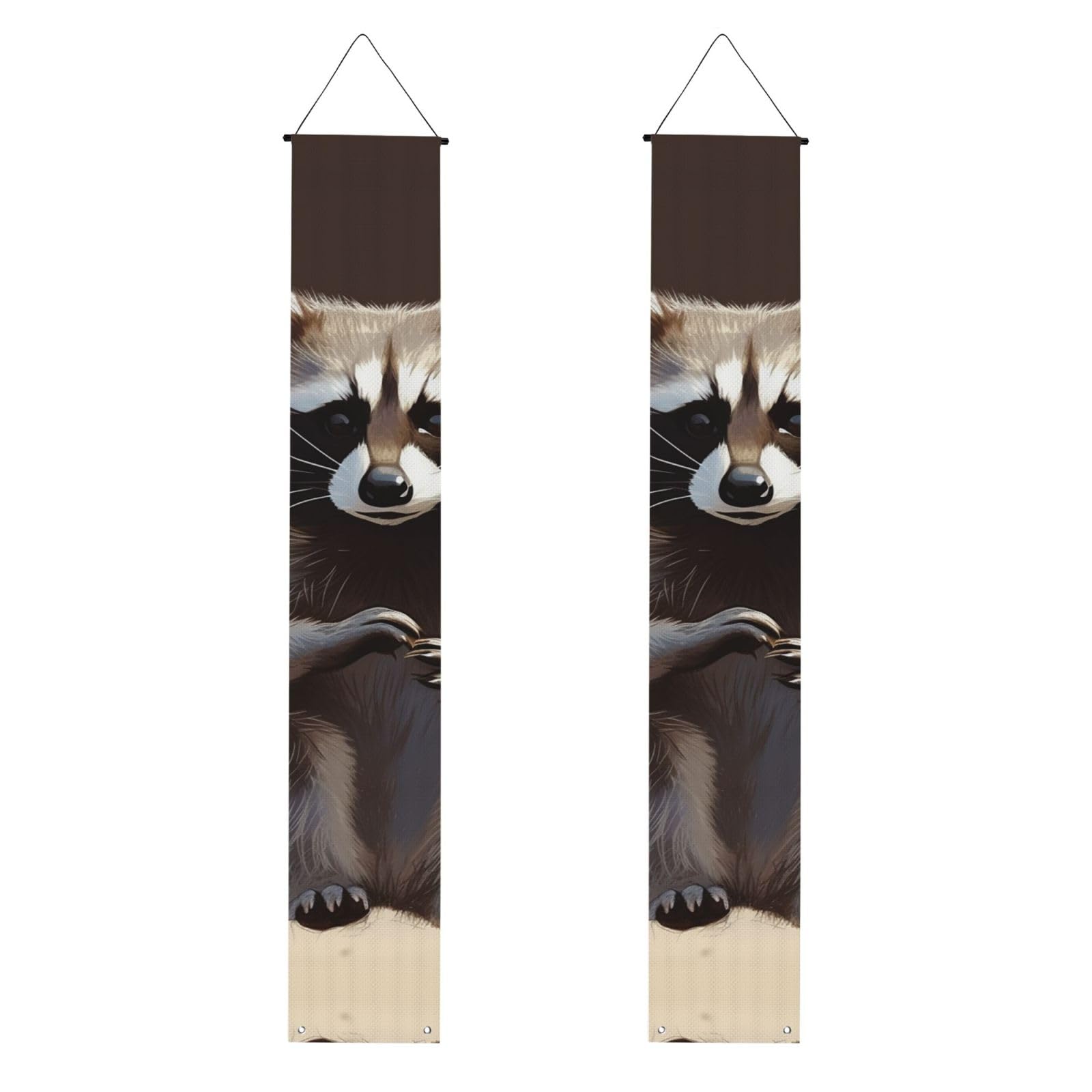 Cute Raccoon Porch Banner 2PCS, Summer Hanging Flag Party Porch Sign Front Door Hanging Decorations for Indoor Outdoor Holiday Yard Decor Wall Backdrop 71 x 12 Inch