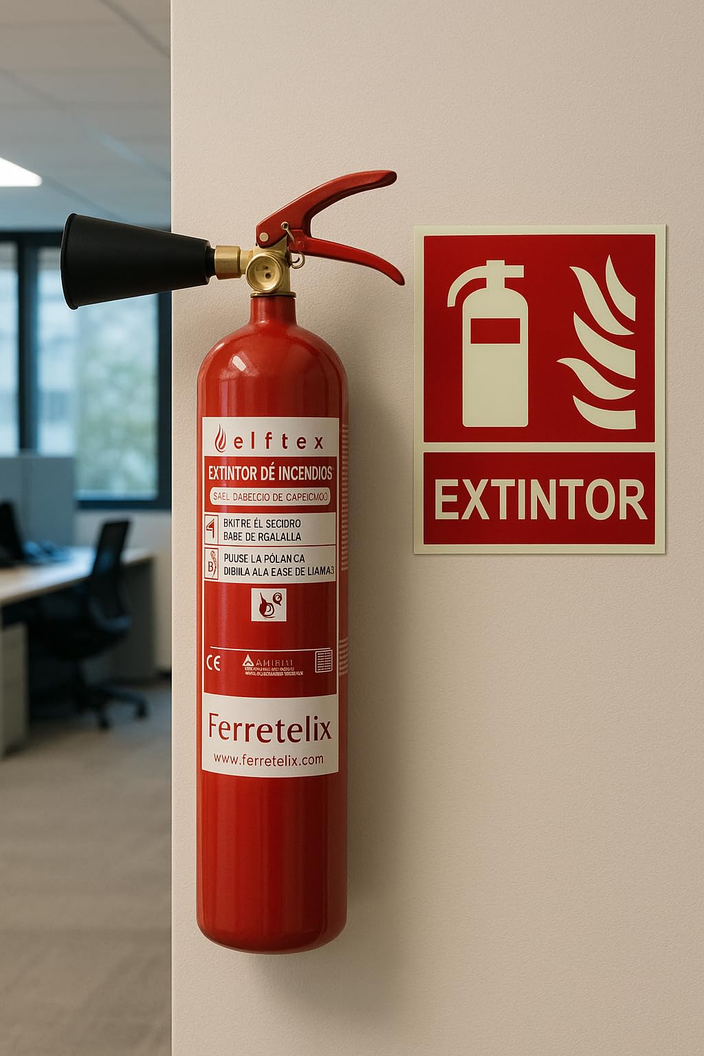 FERRETELIX® Extincteur CO₂ 2 kg + Diffuseur et Support Mural – Sans Résidus – Idéal pour Matériel Électrique – Fabrication 2026