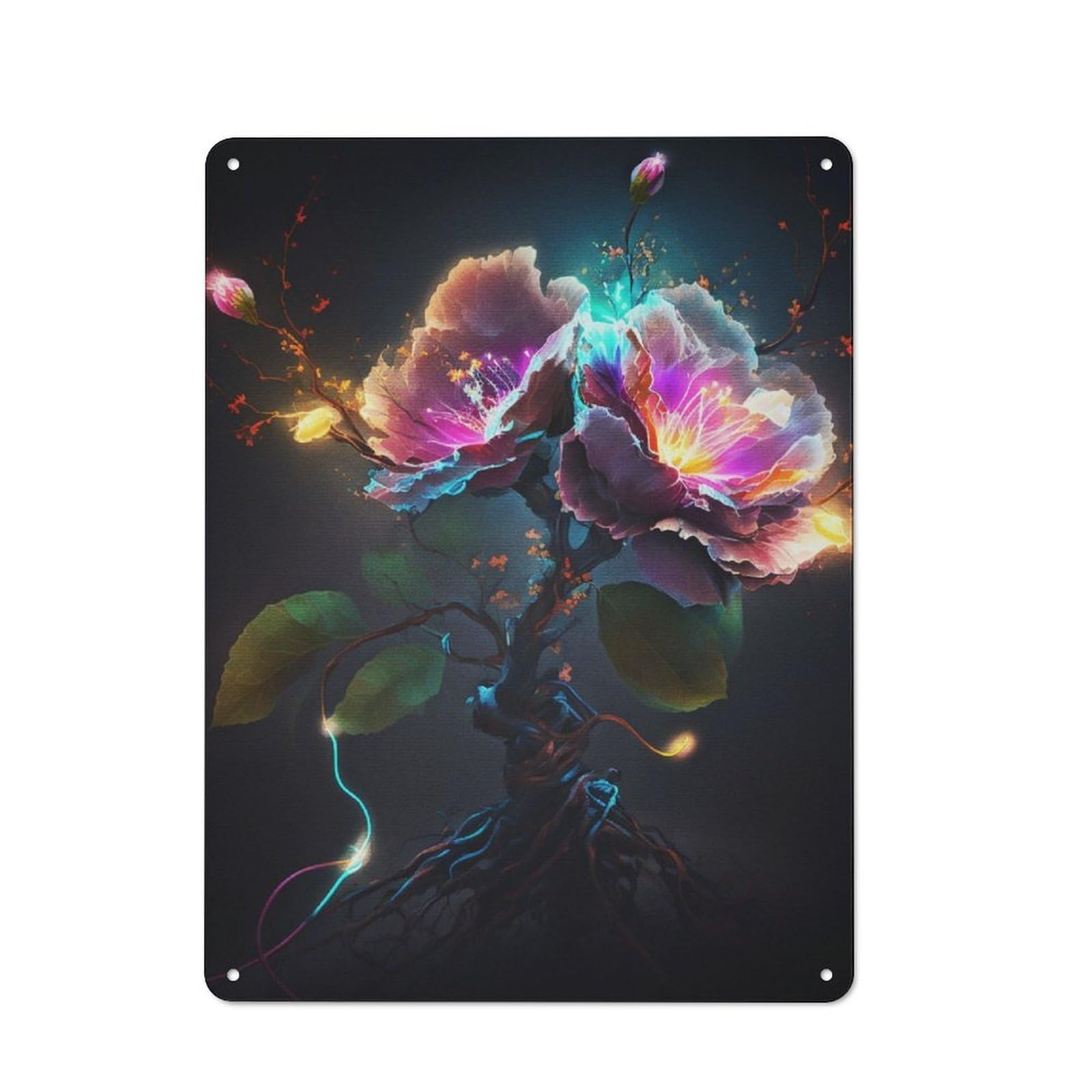 Electric Bloom Metal Wall Art Sign 40x30cm, Vintage Vintage Wall Decor for Lounge, Study, Pub Or Wall Gallery