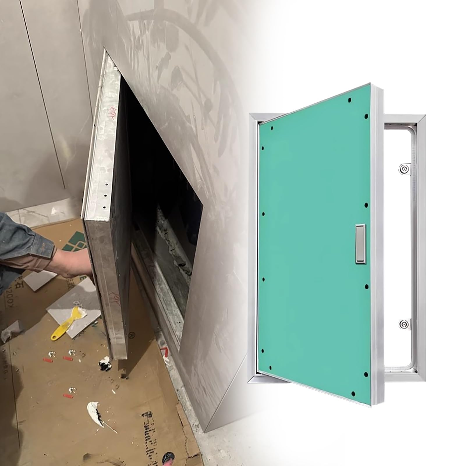 Puerta oculta de aluminio para paneles de yeso con sistema de apertura por presión