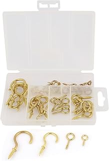 Aexit 42 Pcs Quality Parts Brass Plated Eye Eyelet Screw Hook Assortment Kit 17mm 22mm 29mm 36mm 46mm Model:90as43qo357
