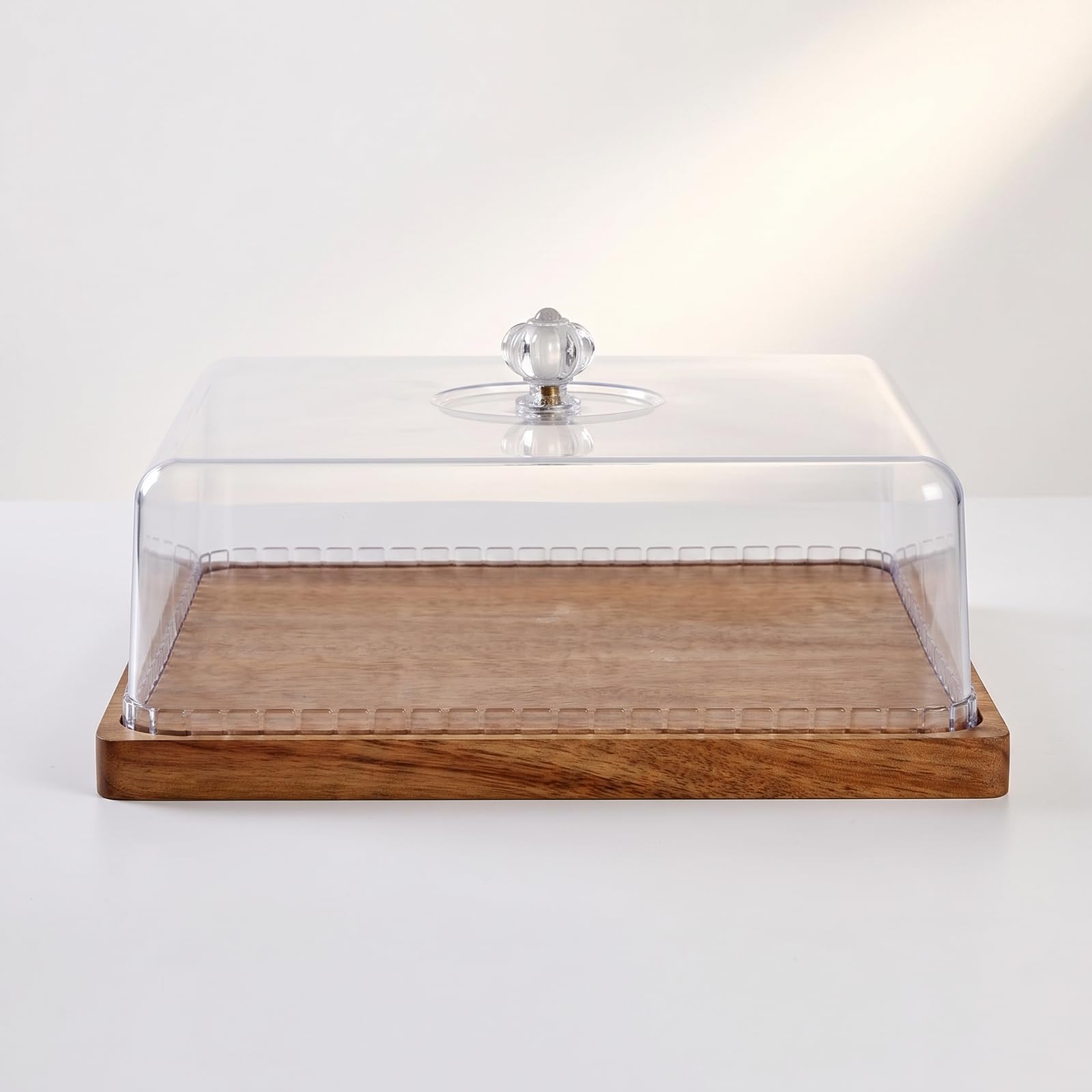 Torta con Campana Multifunzionale | Pomello periore, Vassoio per Dolci con Coperchio, in Legno di Acacia, Campana per Torta Trasparente, Pasticceria