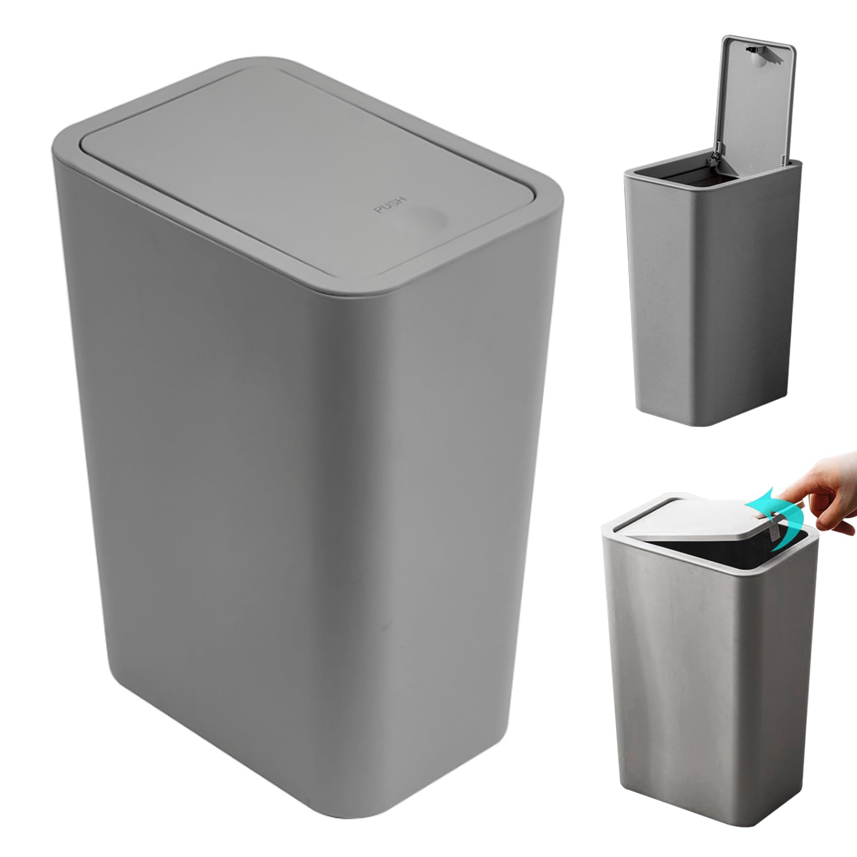 Cesto de basura de 12L papelera delgada con tapa click para cocina y aseo