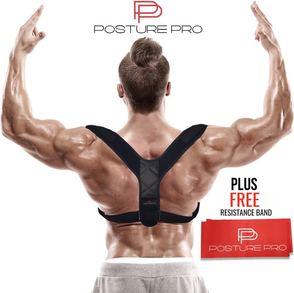 Posture Corrector for Men and Women + Free Resistance Band - Physical Therapy Premium Posture Support for Back, Shoulder and Neck Pain Relief, Spinal Cord Posture Trainer Brace
