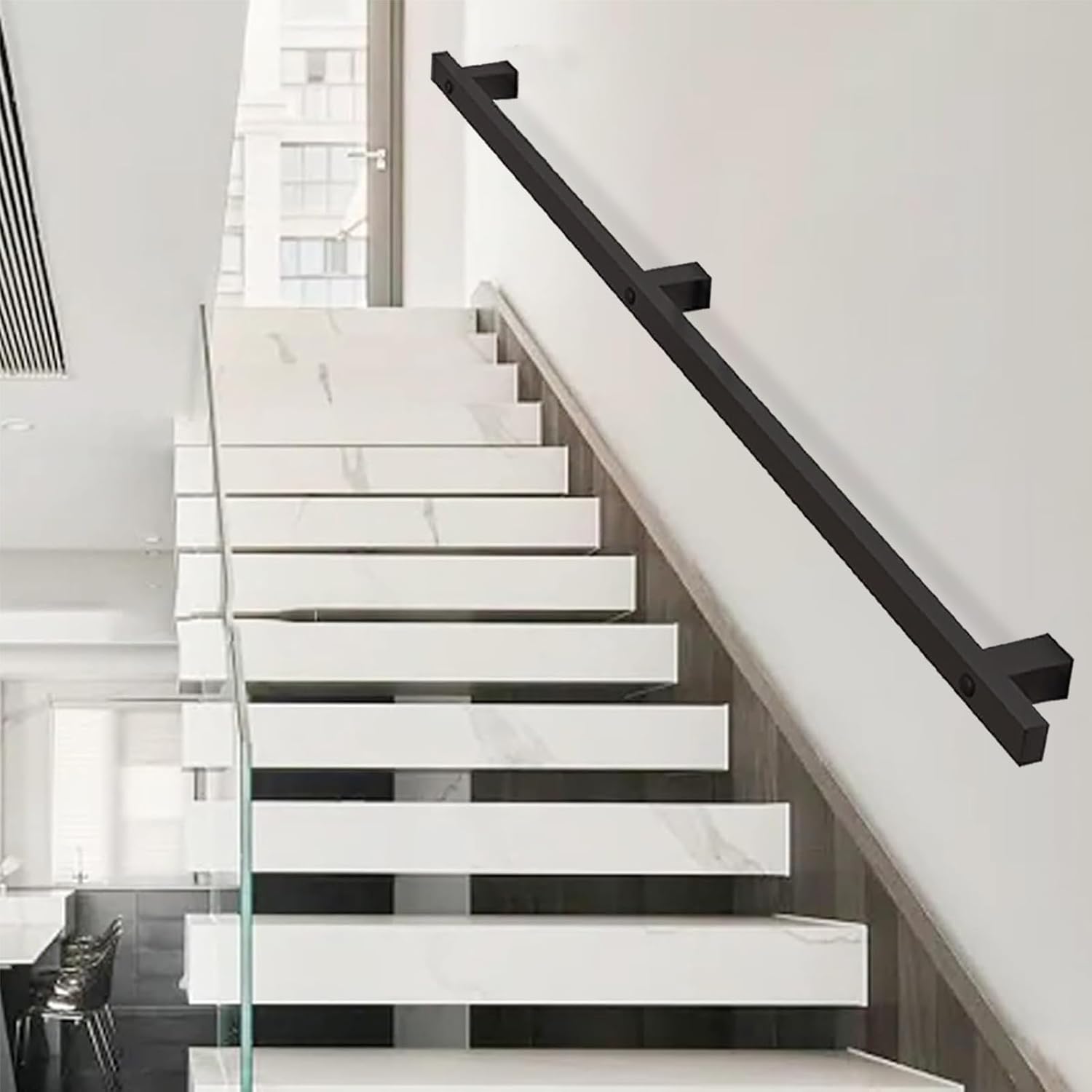 Black Staircase Handrail for Indoor Outdoor Stairs, Metal Wrought Iron Stairs Banister Wall Mount Hand Railings Kit 1m 1.5m 2m 2.5m 3m Safety Grab Bar Support Rod(1ft/30cm)