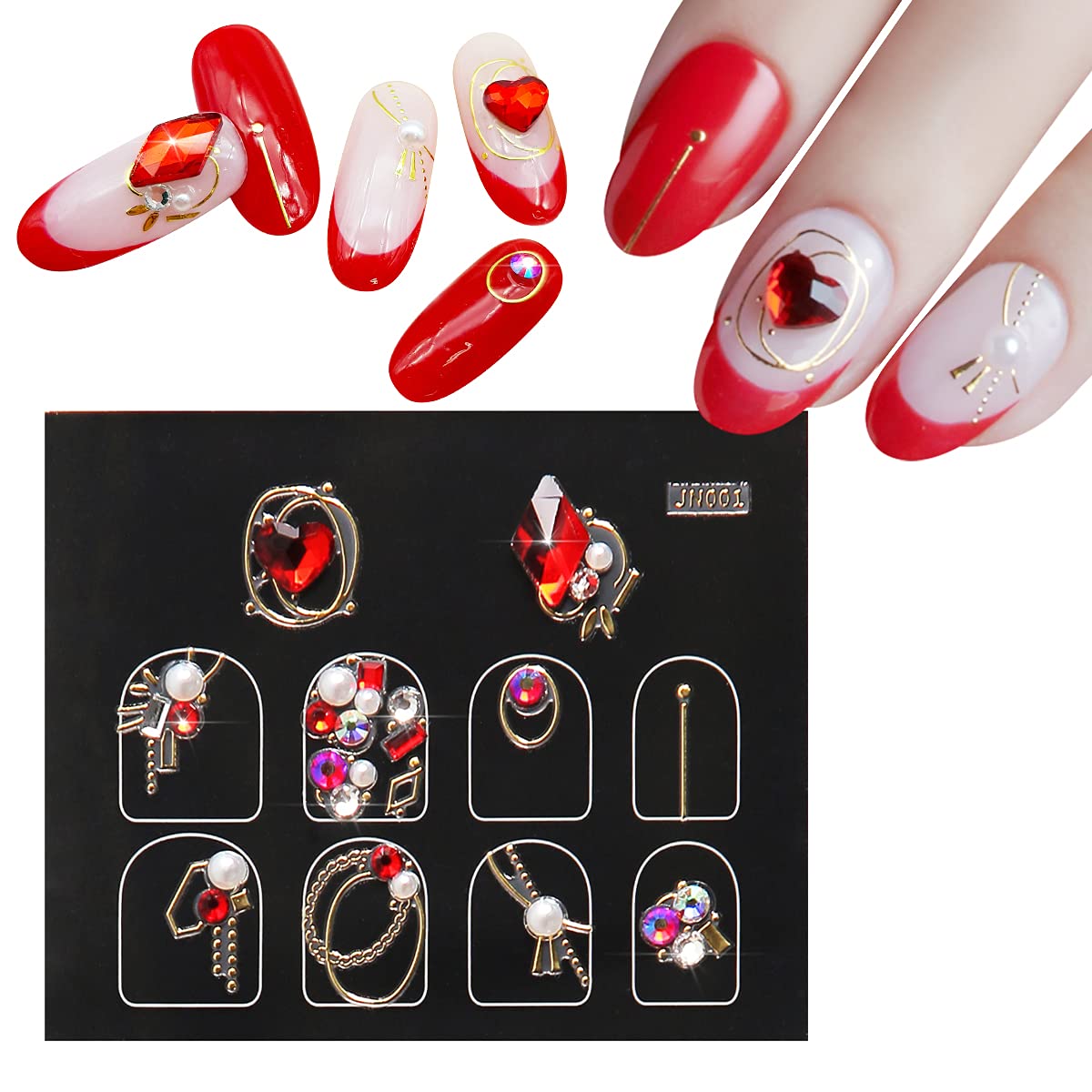 Amazon.co.jp: AnGalaxy ネイルステッカー 赤いハート＆ダイヤモンド