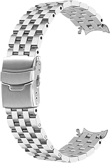 20mm 22mm Curved Ends Watch Band Five Rows Stainless Steel Metal Replacement Bracelet Black Silver Watch Strap with Polished Folding Buckle for Men Women