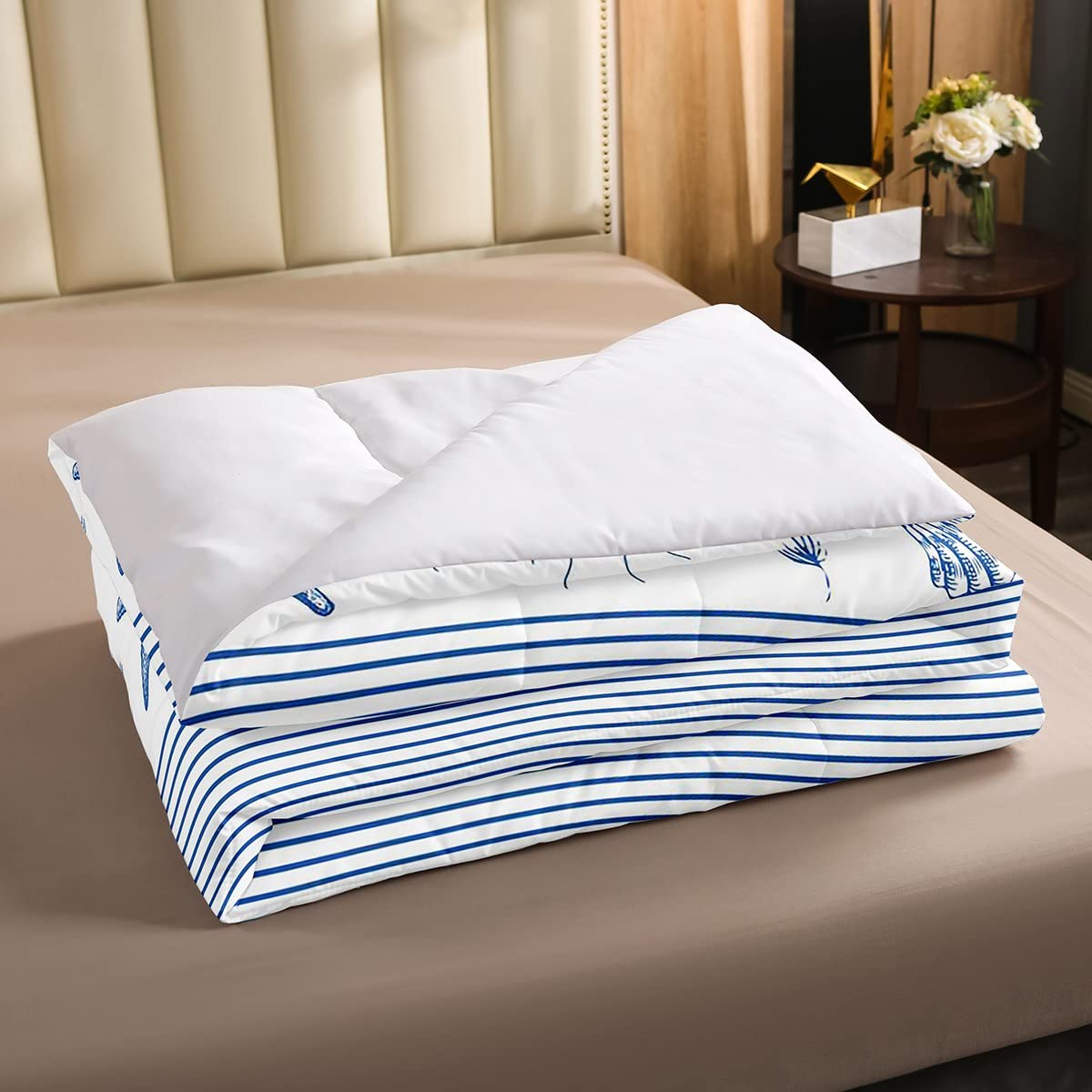 Ocean Sea Comforter Set Meduse Stelle marine Creatura Sealife Stripe Set Biancheria da Letto per Ragazzi Ragazze Bambino Blu Bianco Piumino 230x220cm