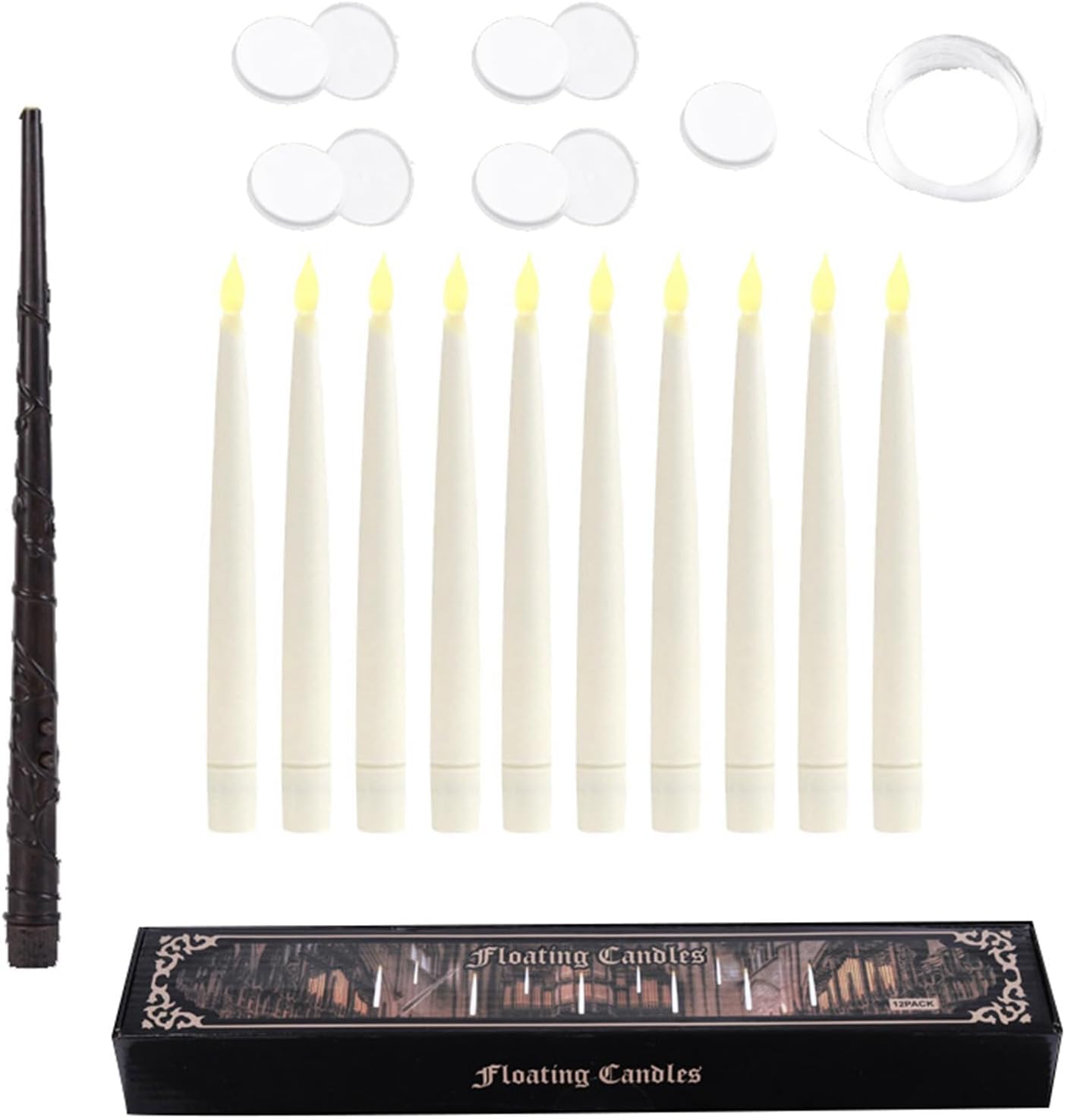 Floating Candles with Wand, 10pcs Flameless Taper Floating Candles LED Electric Window Candle for Birthday Party Decorations