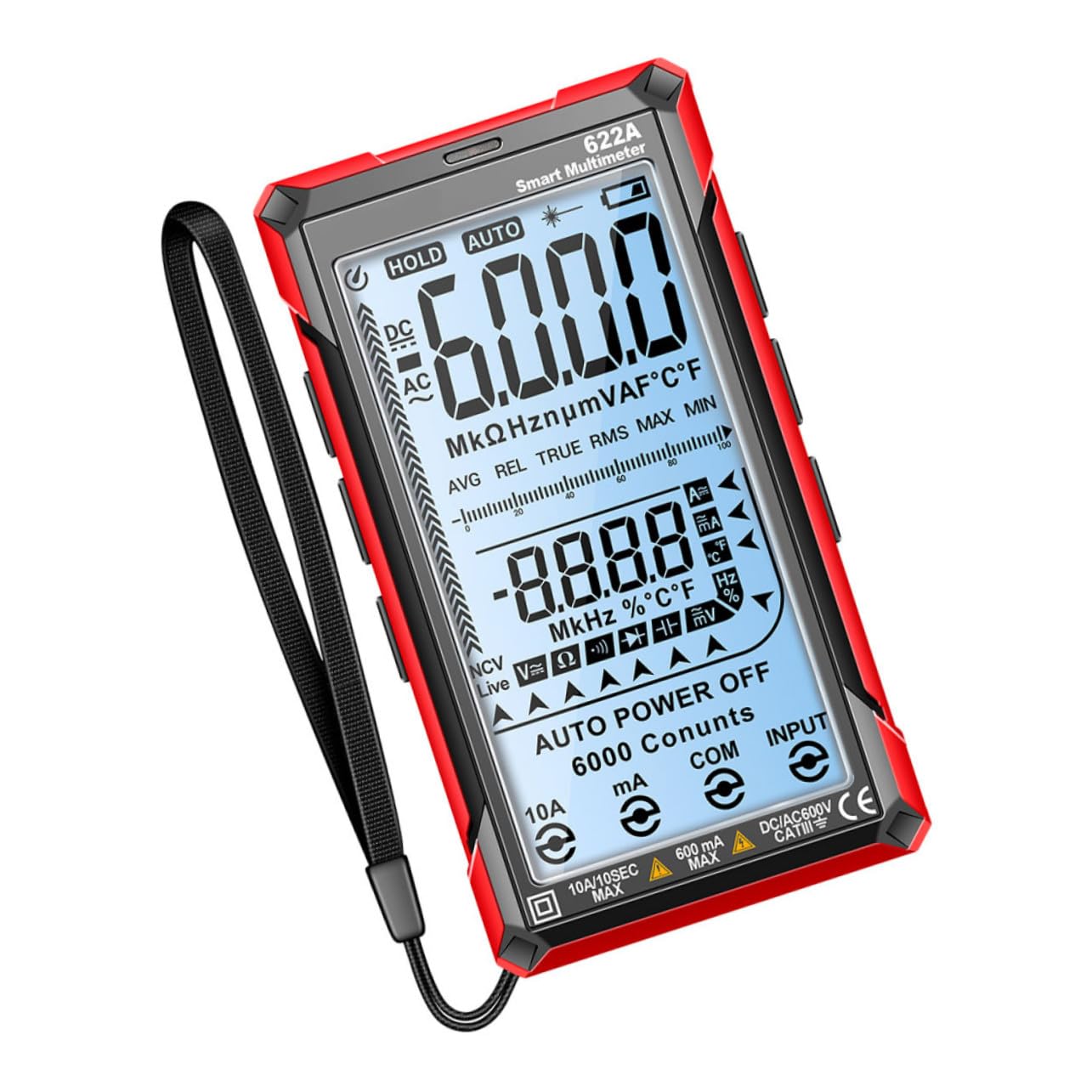 Auto-ranging Digital Multimeter for Automotive with Voltage Frequency Resistance Capacitance Testing Lightweight Multi Tester with Data Hold Function and Non-Contact Ac Detection
