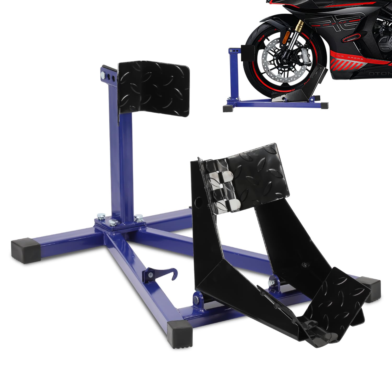 Montageständer Motorradwippe vorn Motorradständer Wippe Transportständer Vorderrad Motorradklemme Radhalterung Wippe für Anhänger, Blau, 1 STK