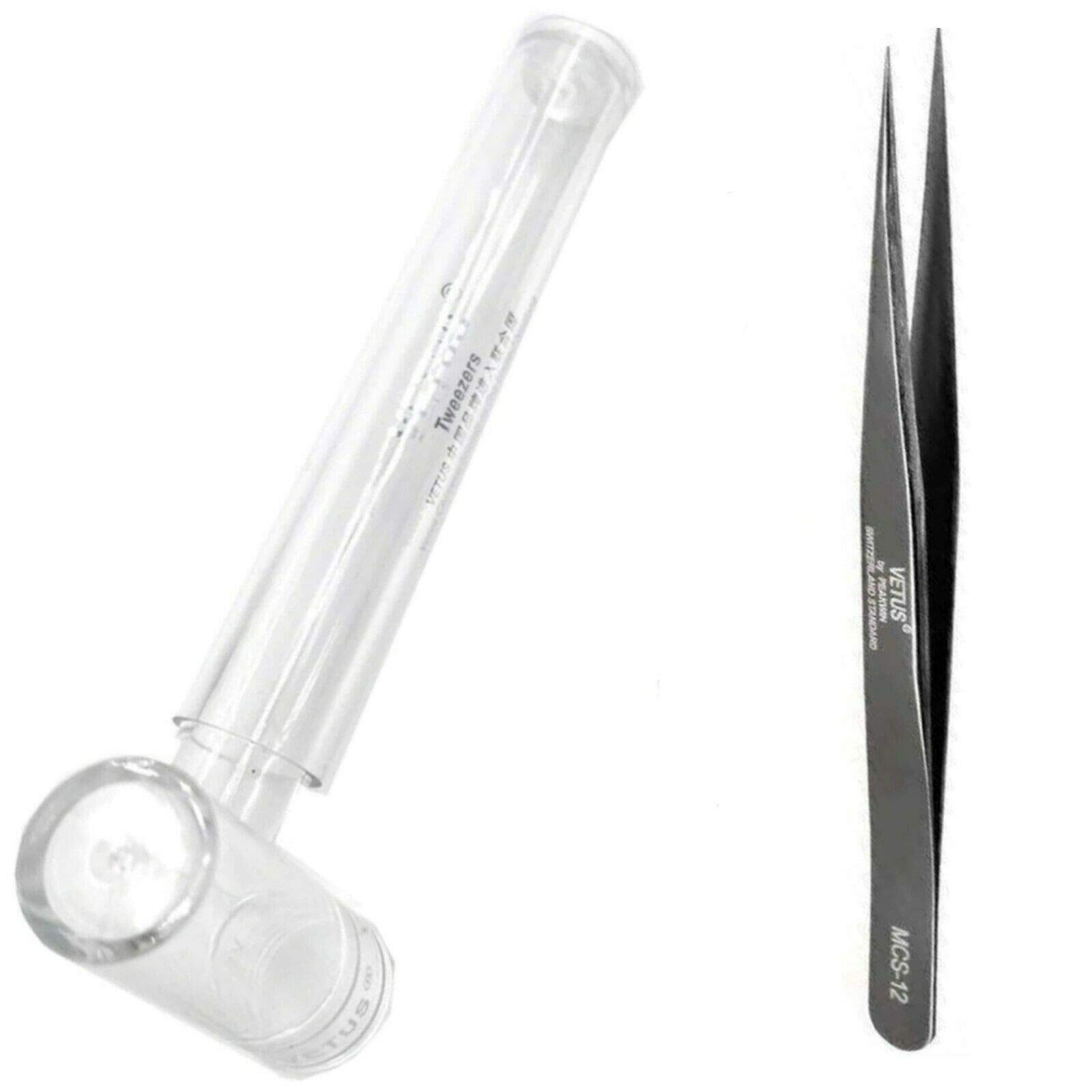 WIMPERN PINZETTE VETUS für Wimpernverlängerung und Volumentechnik, SET Grau (4x MCS-12 bis MCS-19)