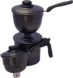 Cuscuzeira 2 em 1 Peitinho/Tetinha Alumínio Craquelado Preto – Cuscuz Nordestino Individual e Duas Porções – Panela a Vapor Tradicional Prática para Cuscuz Caseiro