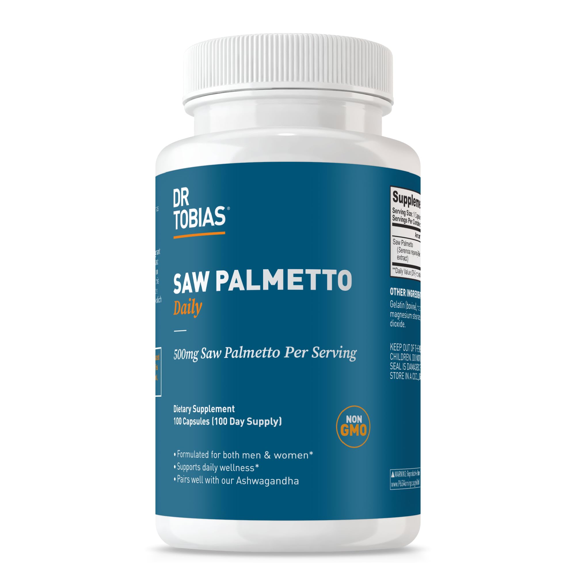 Dr. Tobias Saw Palmetto Supplement, Supports Urinary Health, Hormonal Balance, Prostate Health, & Hair Vitality, Saw Palmetto for Men & Women, 500mg Per Serving - 100 Capsules, 100 Servings