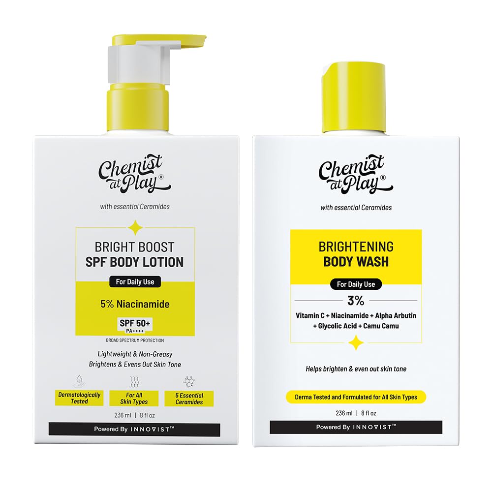 Chemist at Play Brightening Body Lotion (236ml) + Brightening Body Wash (236ml) | With Ceramides, Vitamin C, Pentavitin, Niacinamide & Hyaluronic Acid | Brightens & Moisturizes Skin-image-12