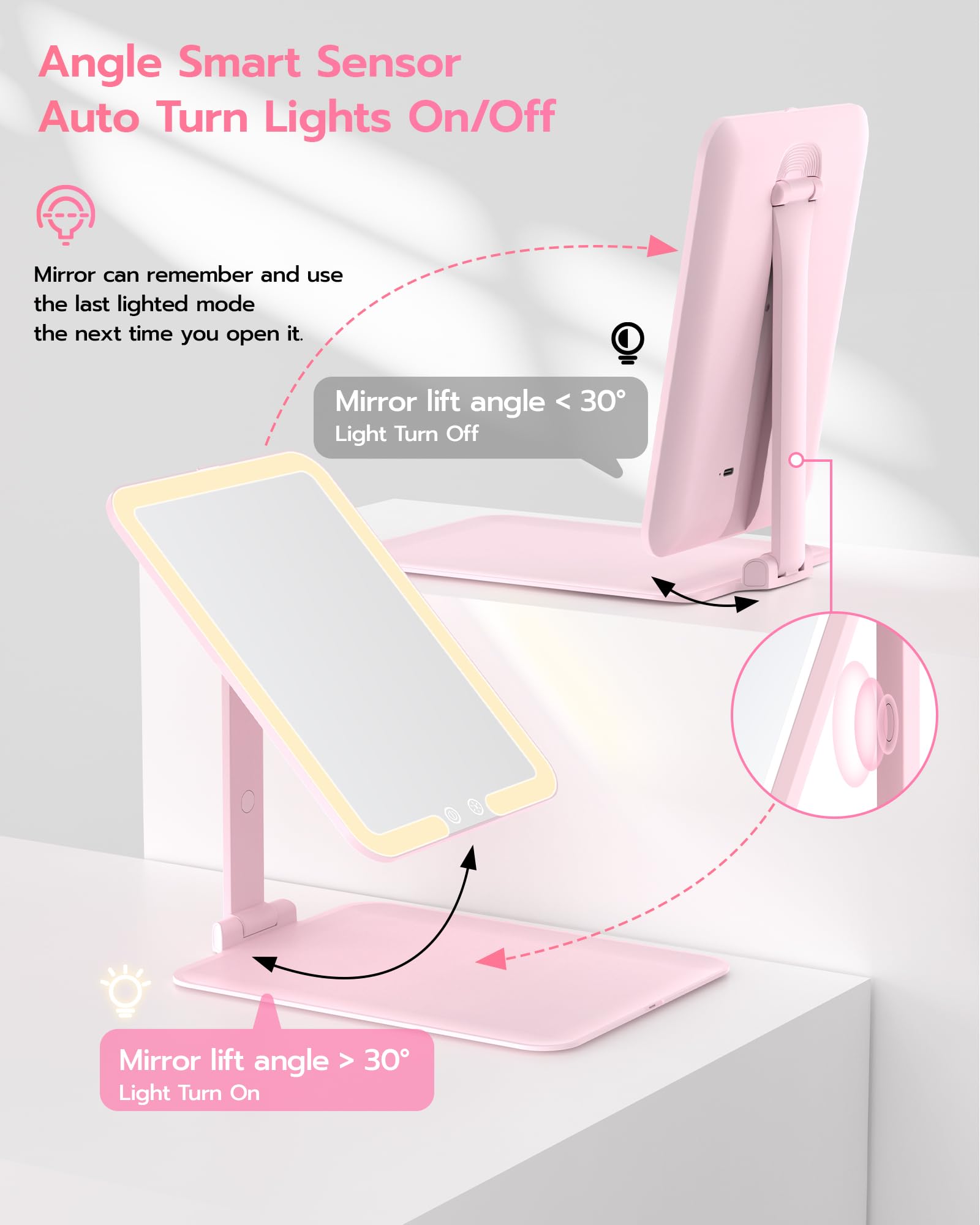 Dear Girl LED Make-up Spiegel Mit Beleuchtung - 10x Vergrößerung, Faltbar, Verstellbar, 3 Lichtfarben, USB-C Aufladbar