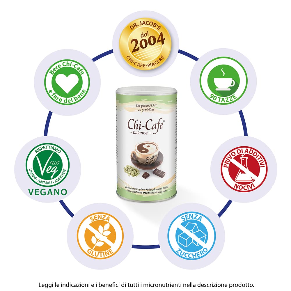 Chi-Cafe Balance 450gr, 90 Tazze | Caffè Solubile Salutare(1) con Fibre Alimentari, Calcio e Magnesio | Favorisce la Digestione(1), Dona Energia(2) e Riduce lo Stress(3) | Vegan, Senza Additivi