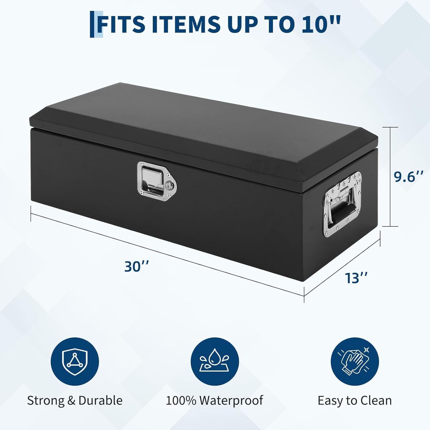 Heavy Duty Steel Metal Tool Box for Truck Bed, 30" Lockable Pickup Truck Tool Box with Gas Struts, Weatherproof Crossbed Storage Chest, Diamond Plate Truck Bed Tool Box for Trailer, RV, Work Truck