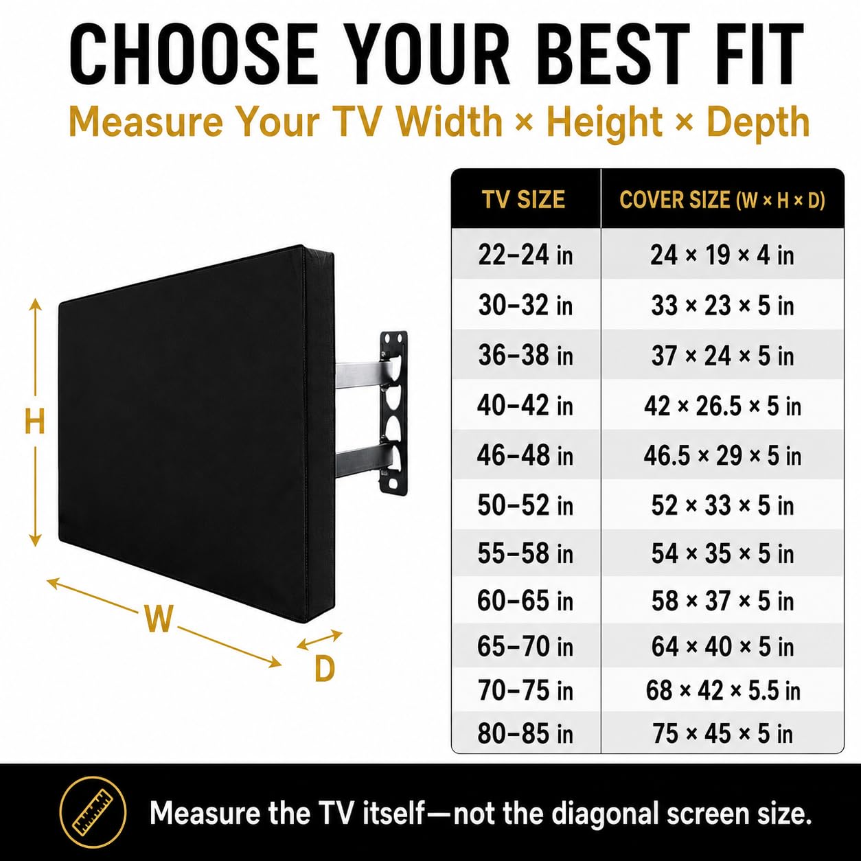 Copertura TV Esterna Anti-UV per televisore a Parete | Aiuta a proteggere il televisore da sole, pioggia leggera, polvere e polline con tessuto idrorepellente traspirante
