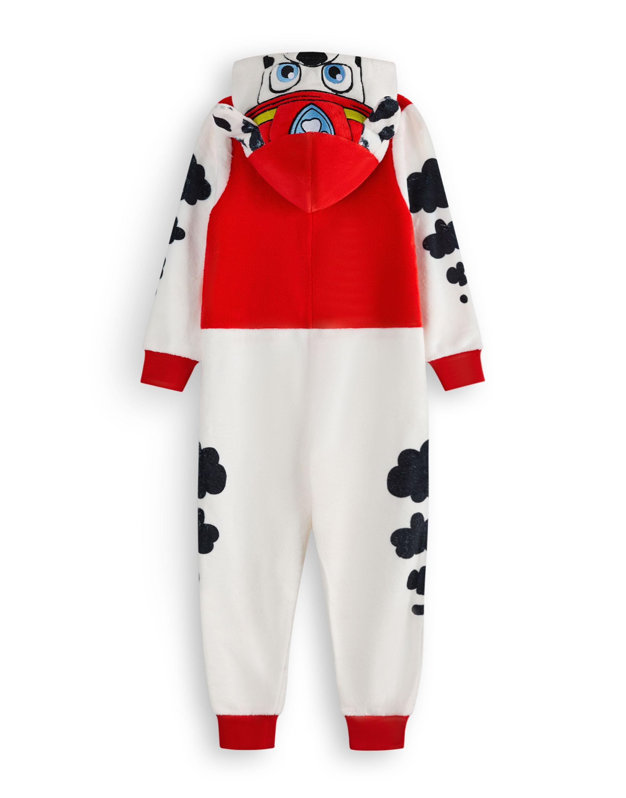 Paw Patrol Marshall Tutina per Bambini e Bambine | Pigiama Tutto-in-Uno per Bambini in Bianco e Rosso | Tuta da Notte Unisex con Cappuccio Ricamato e Orecchie 3D