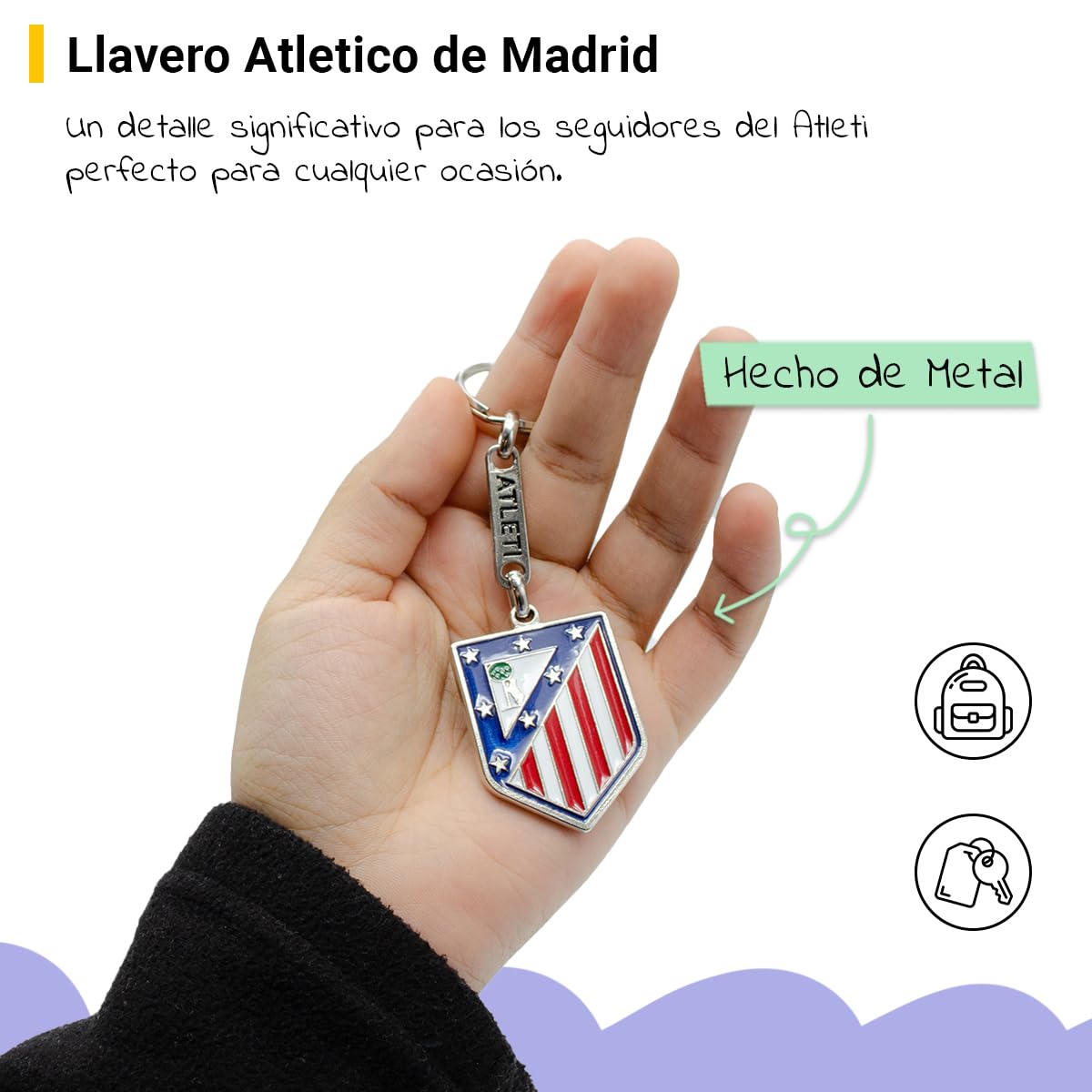 ms móvil shop Llavero Atlético de Madrid Metálico 40x30 mm Producto Oficial | Escudo del Club con Anilla Resistente | Accesorio para Llaves, Mochila o Regalo Aficionados | 30 g