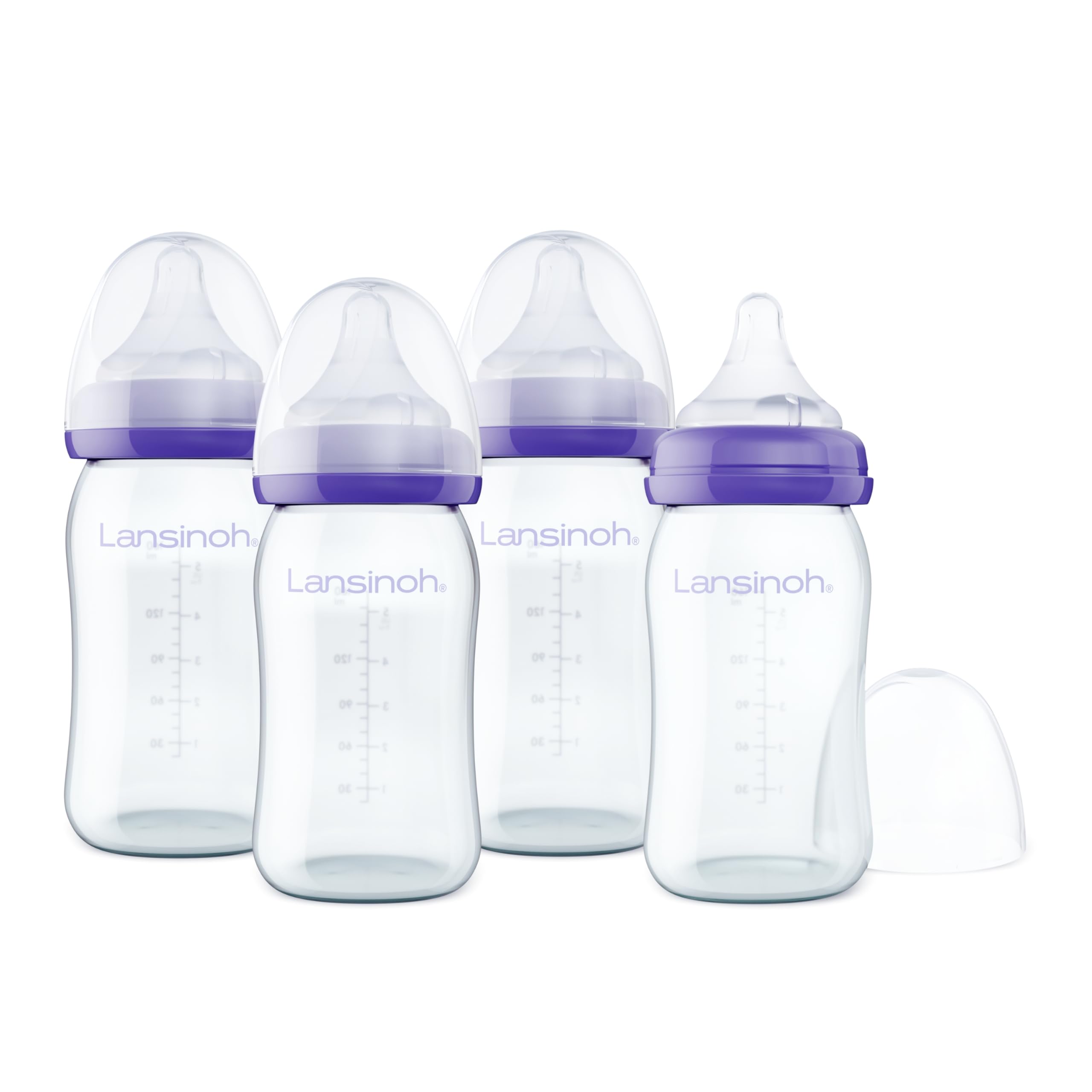Lansinoh Glas Flaschenset - Babyflaschen mit NaturalWave Sauger Gr. S, 160 ml - 4 Stück