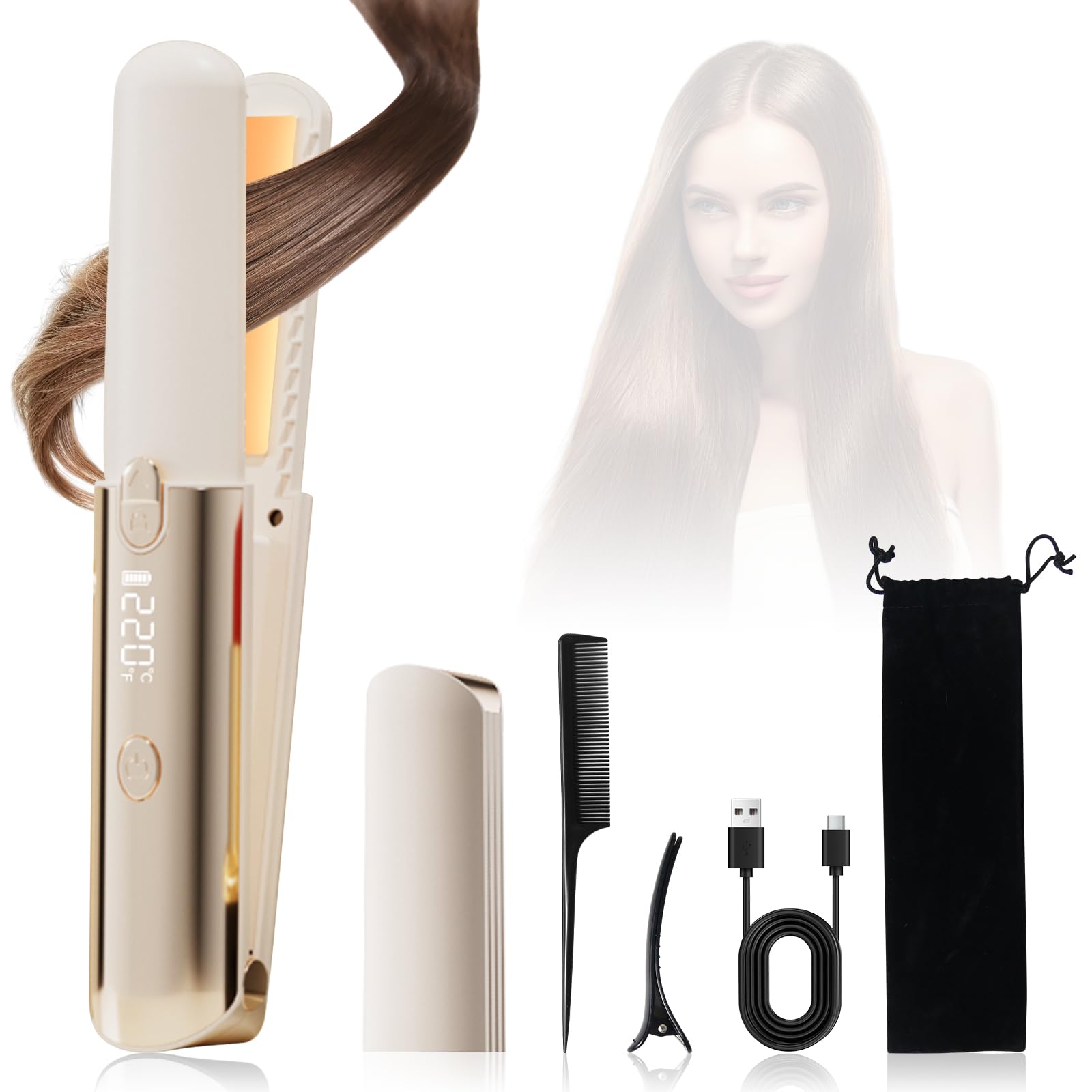 Lisseur Cheveux, Fer à Lisser Mini pour Cheveux Courts, Petits Lisseurs de Voyage et Plaques en Céramique, 7 Températures 160℃-220℃, LCD-Display, Voyage Mini Lisseur (Blanc)