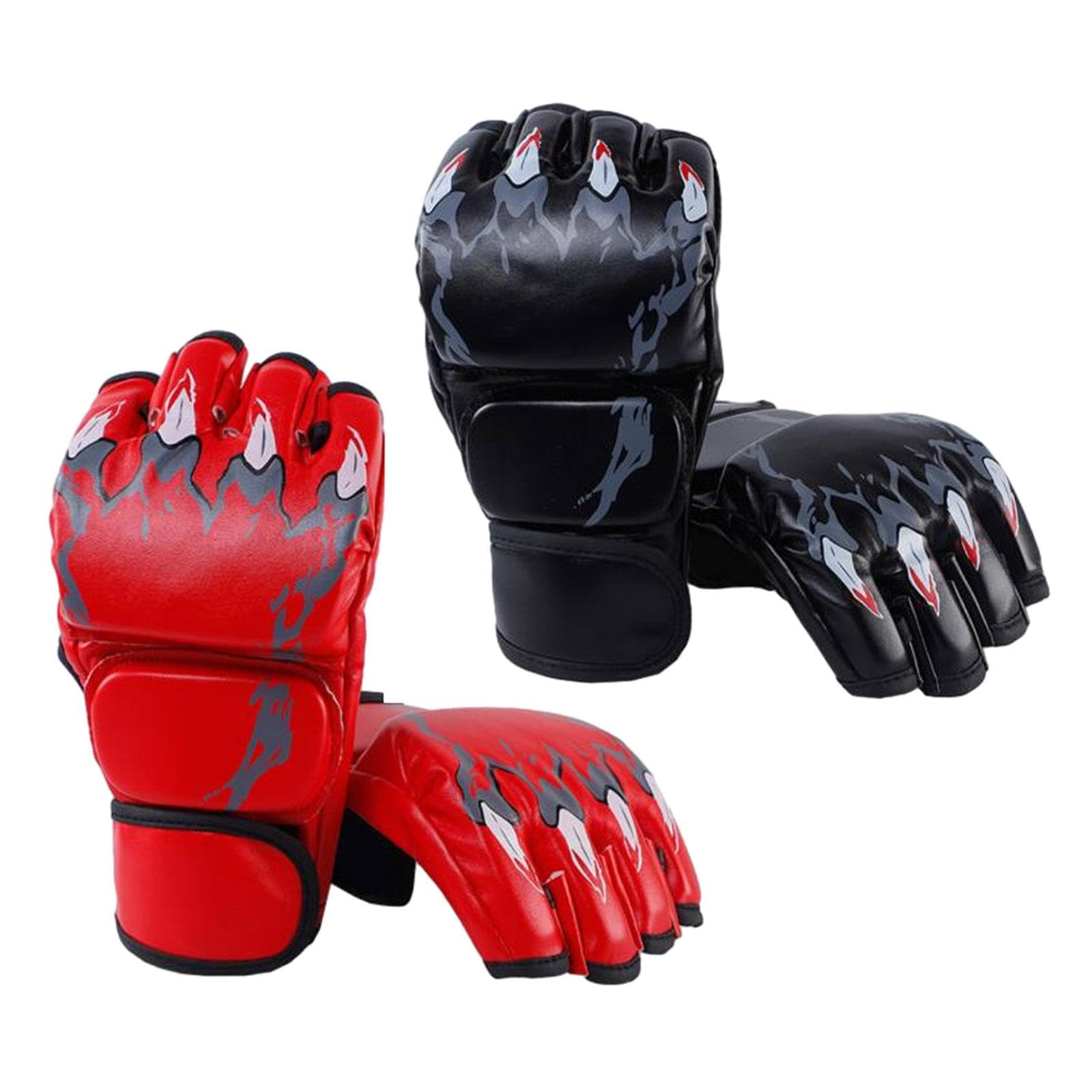 2 Paires de Gants MMA, Sac d'arts Martiaux, Gants de de Boxe Demi-Doigt pour Muay Thai