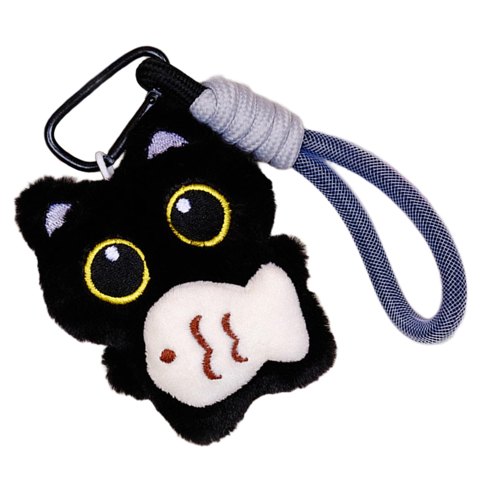 YROHGKPN Adorable Plush Black Kitten Keychain with Bells and Fish Toy