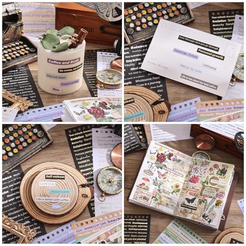 Image of 3000+ Pcs Word Stickers for Journaling, 50 Sheets Gold Foil Art Scrapbook Quote Stickers for Junk Journal, Scrapbooking Supplies Small Talk DIY Decorative Gift for Women Teen Girls