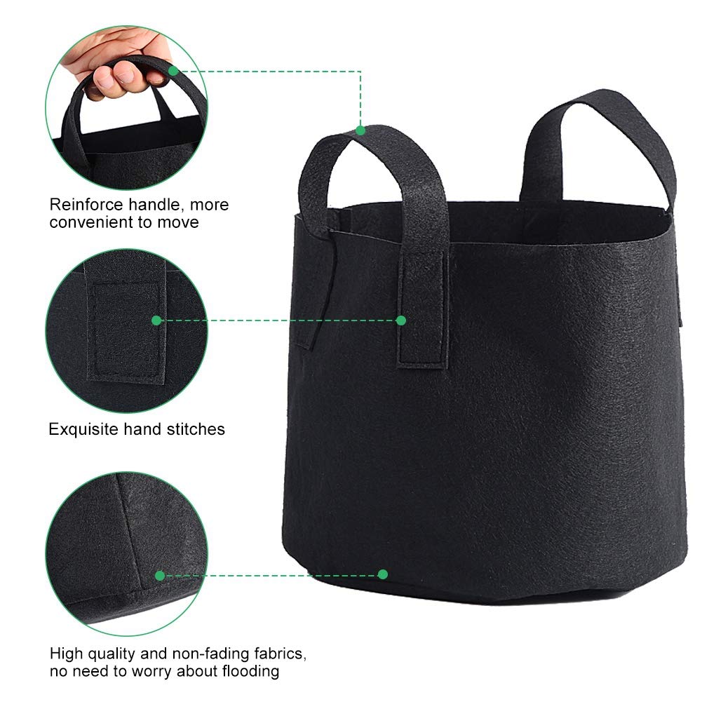 Plant Grow Bag, 1/2/3/5/7/10 Gallon Black Flower Plants Growing Bag - Image 4
