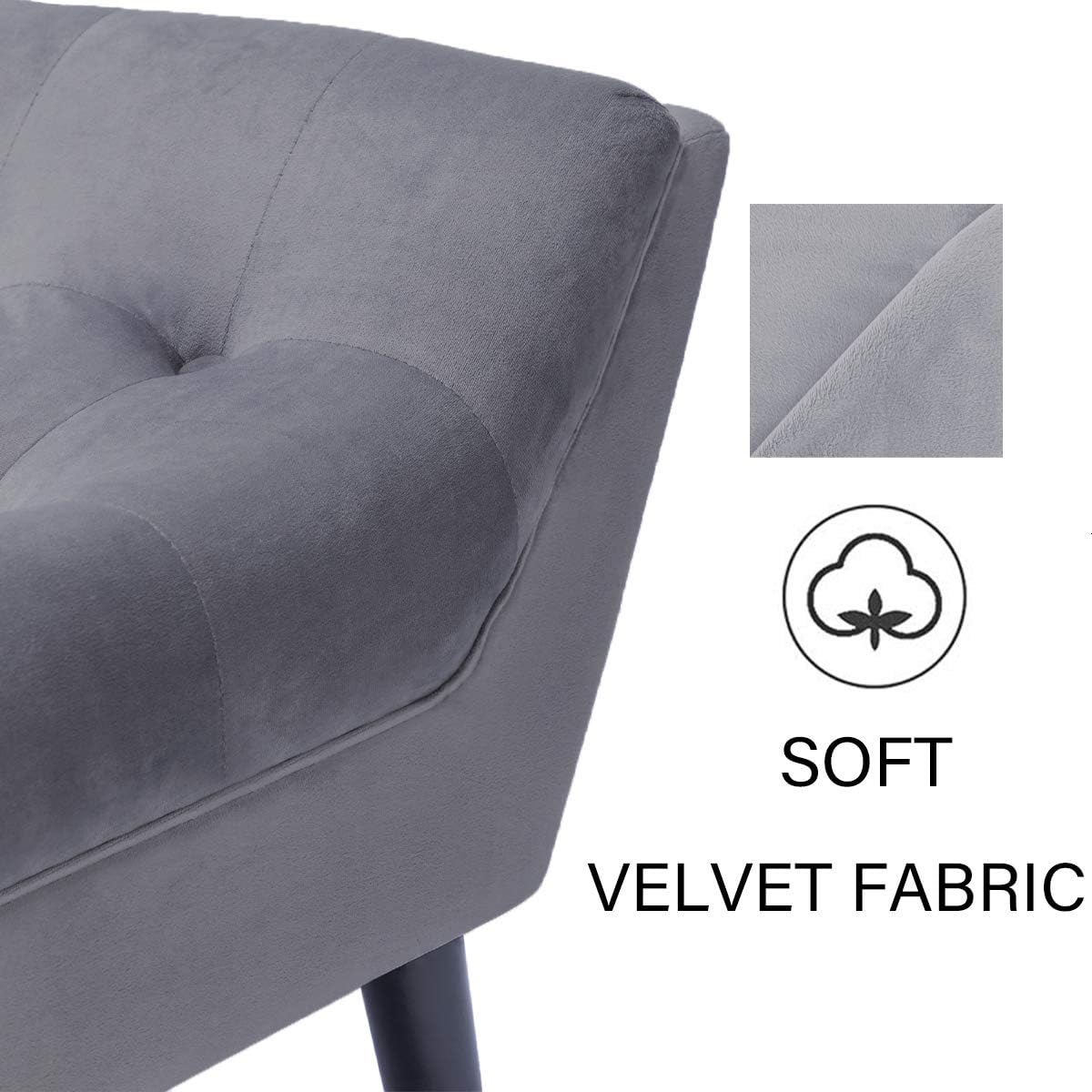 Alunaune Velvet Tufted Ottoman Bed Bench for Bedroom End of Bed Bench, Upholstered Entryway Bench Storage Ottoman Footstools with Wood Legs-2 Seater, Dark Gray